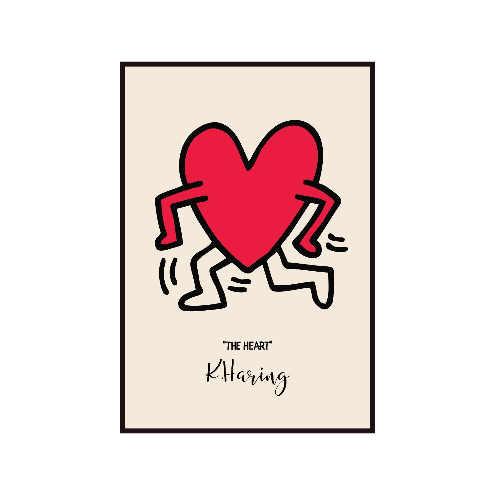Keith Haring The Heart poster, heart with legs, street art, pop art