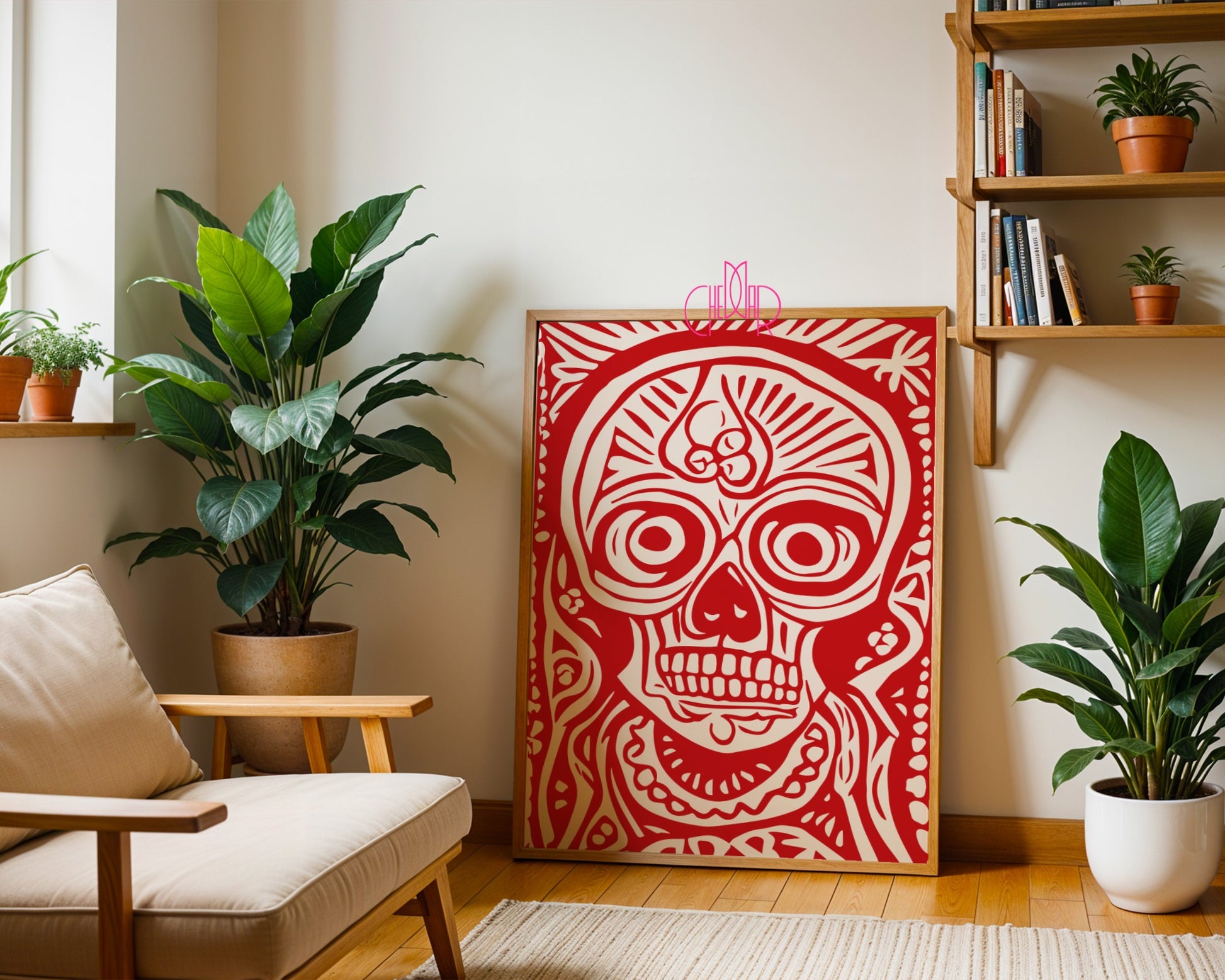 Mexican cultural icon poster, Day of the Dead skull, Mexico