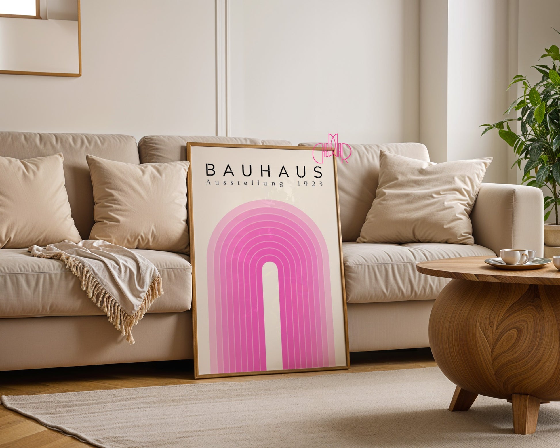 Bauhaus poster – Pink lines on a beige background, exhibition 1923