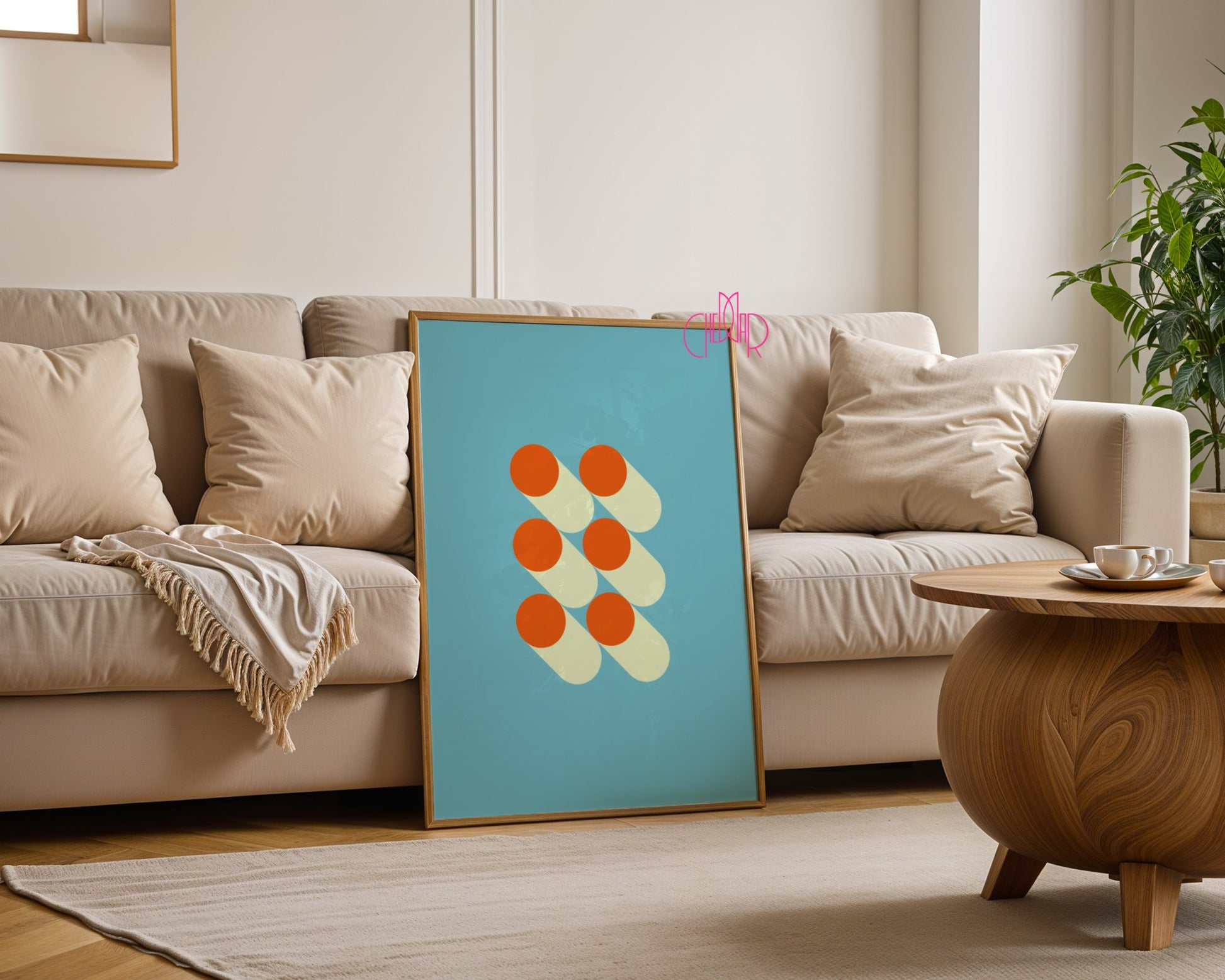 Bauhaus Poster – Orange Dots on a Blue Background