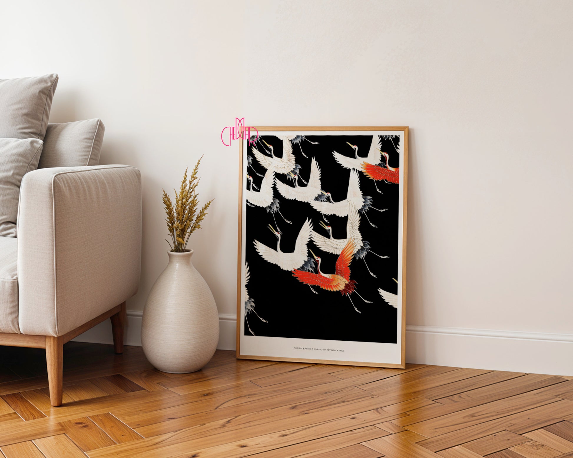 Japanese Cranes – Furisode: Myriad of Flying Cranes