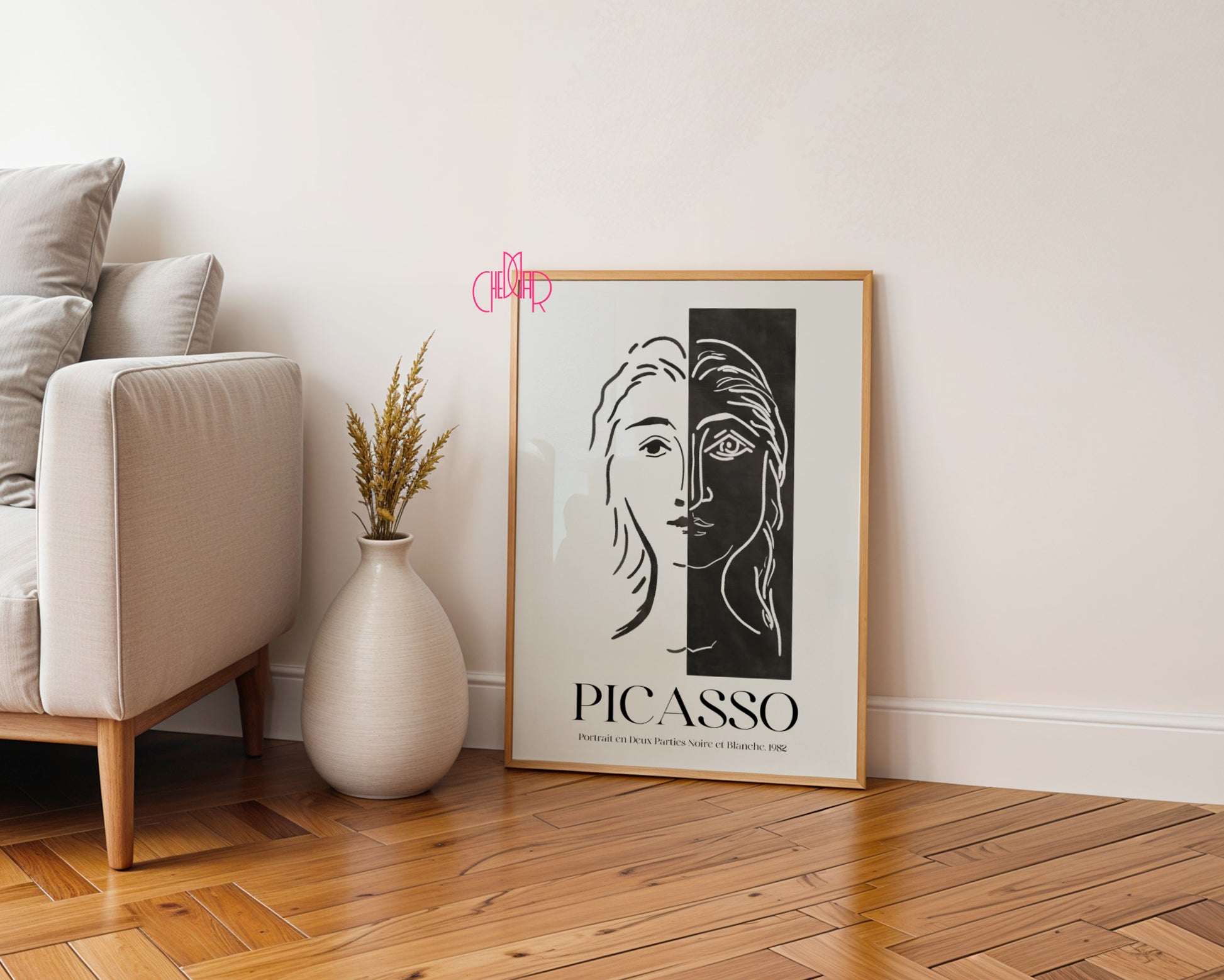 Picasso – Portrait en Deux Parties Noire et Blanche (1982) | Line Art Gallery Poster