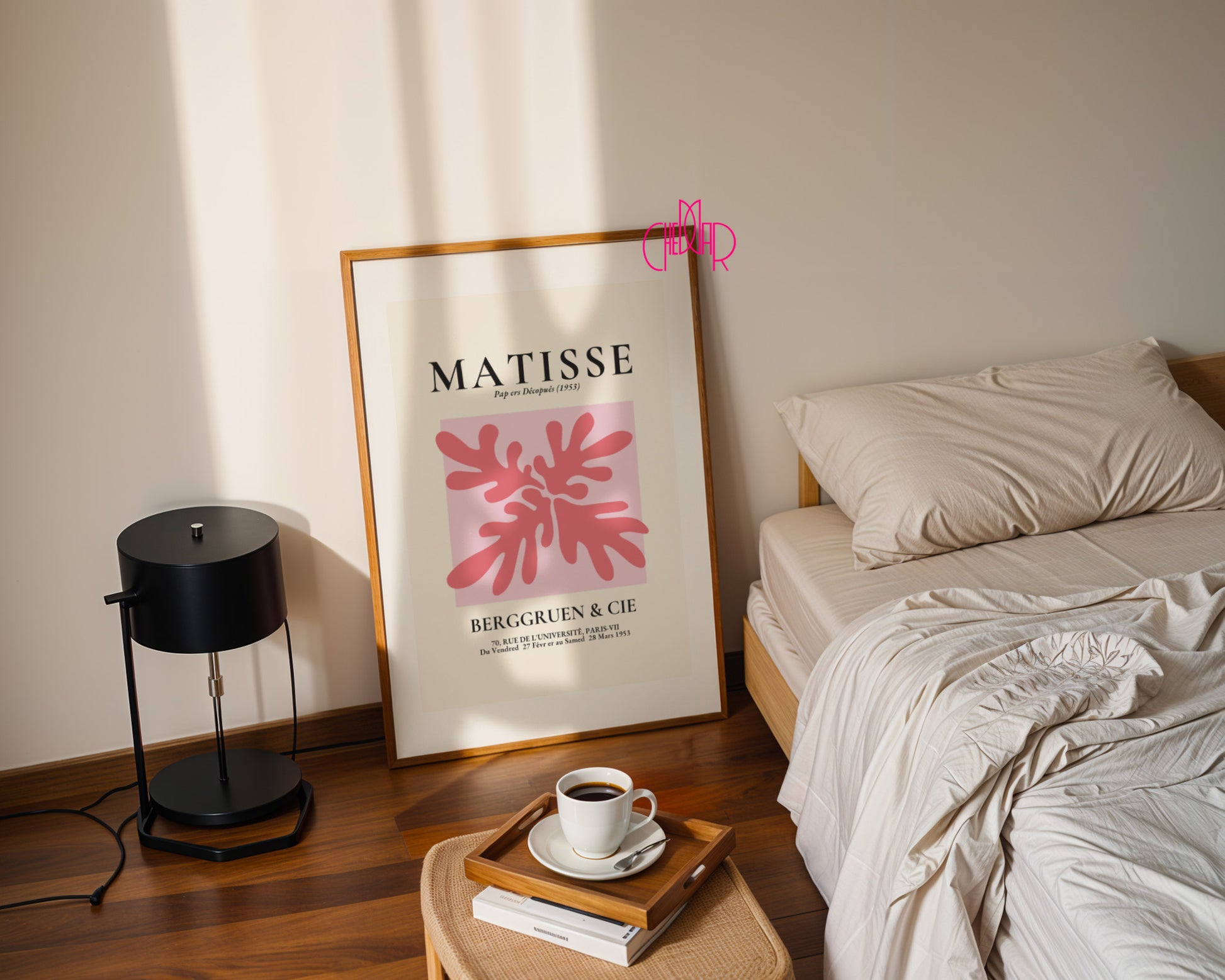 Bauhaus poster red "Eyes of the Prophet" on a navy blue background, modernism