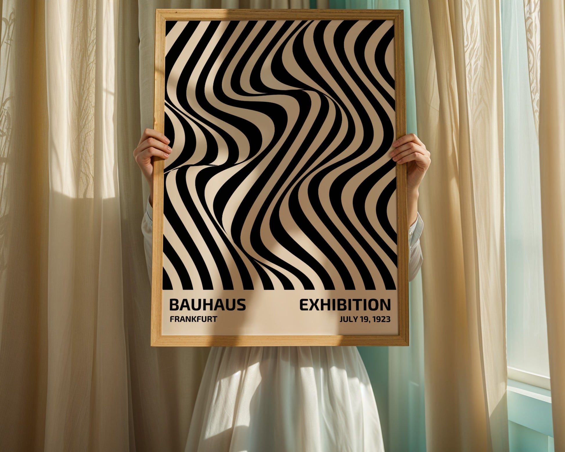 Bauhaus poster – Black abstract lines on a beige background, exhibition 1919