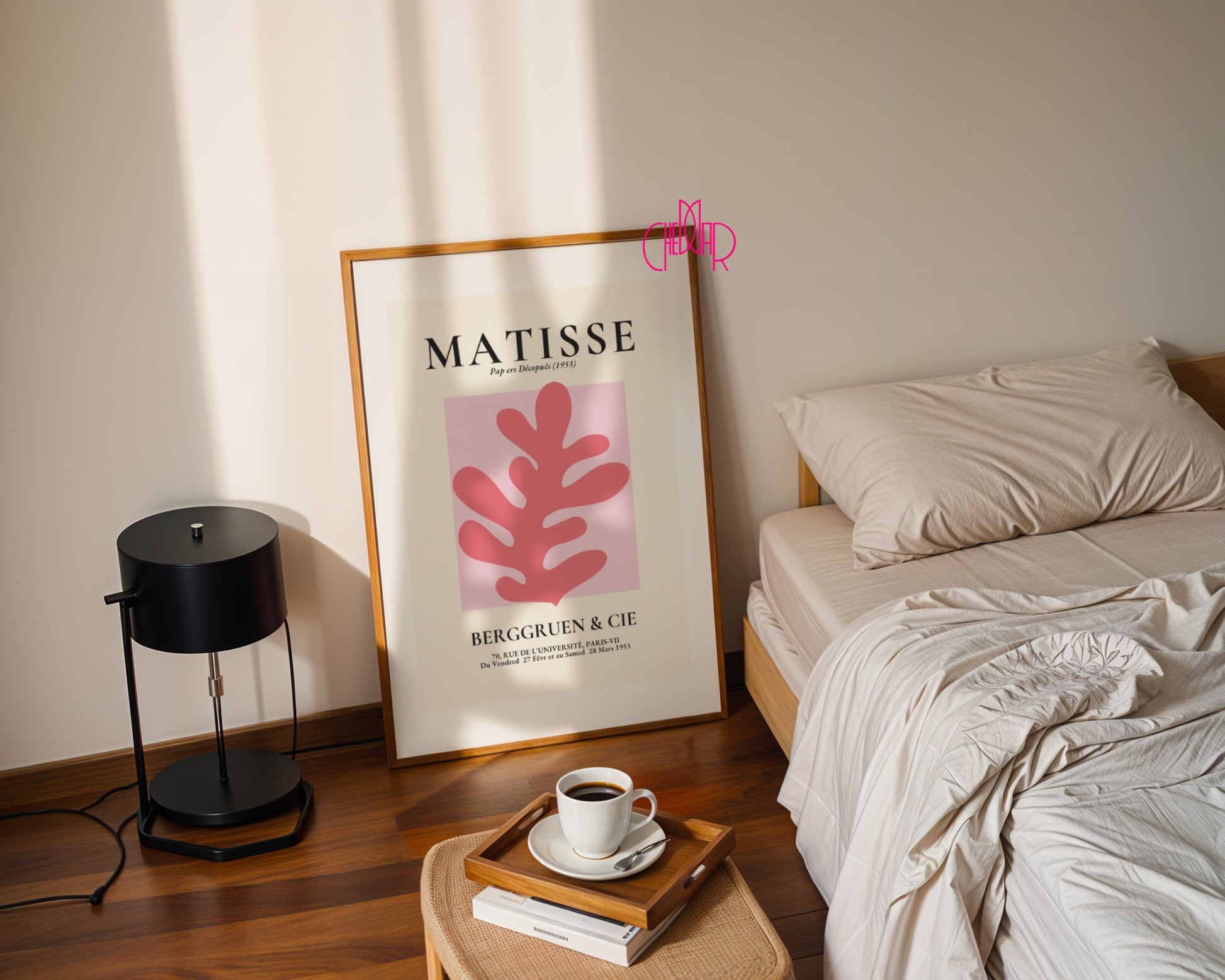 Bauhaus poster red "Eyes of the Prophet" on a navy blue background, modernism