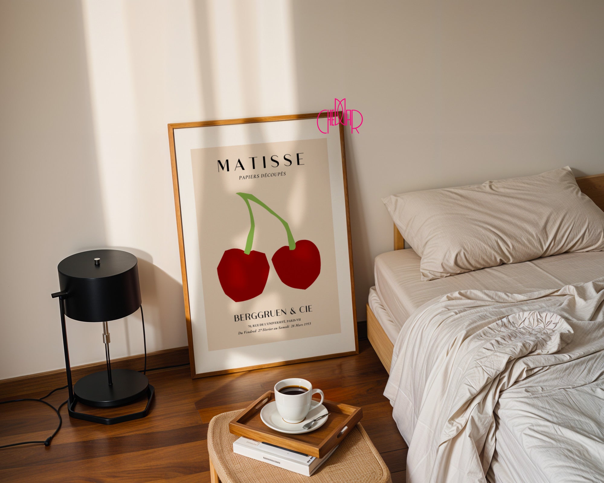 Bauhaus poster red "Eyes of the Prophet" on a navy blue background, modernism