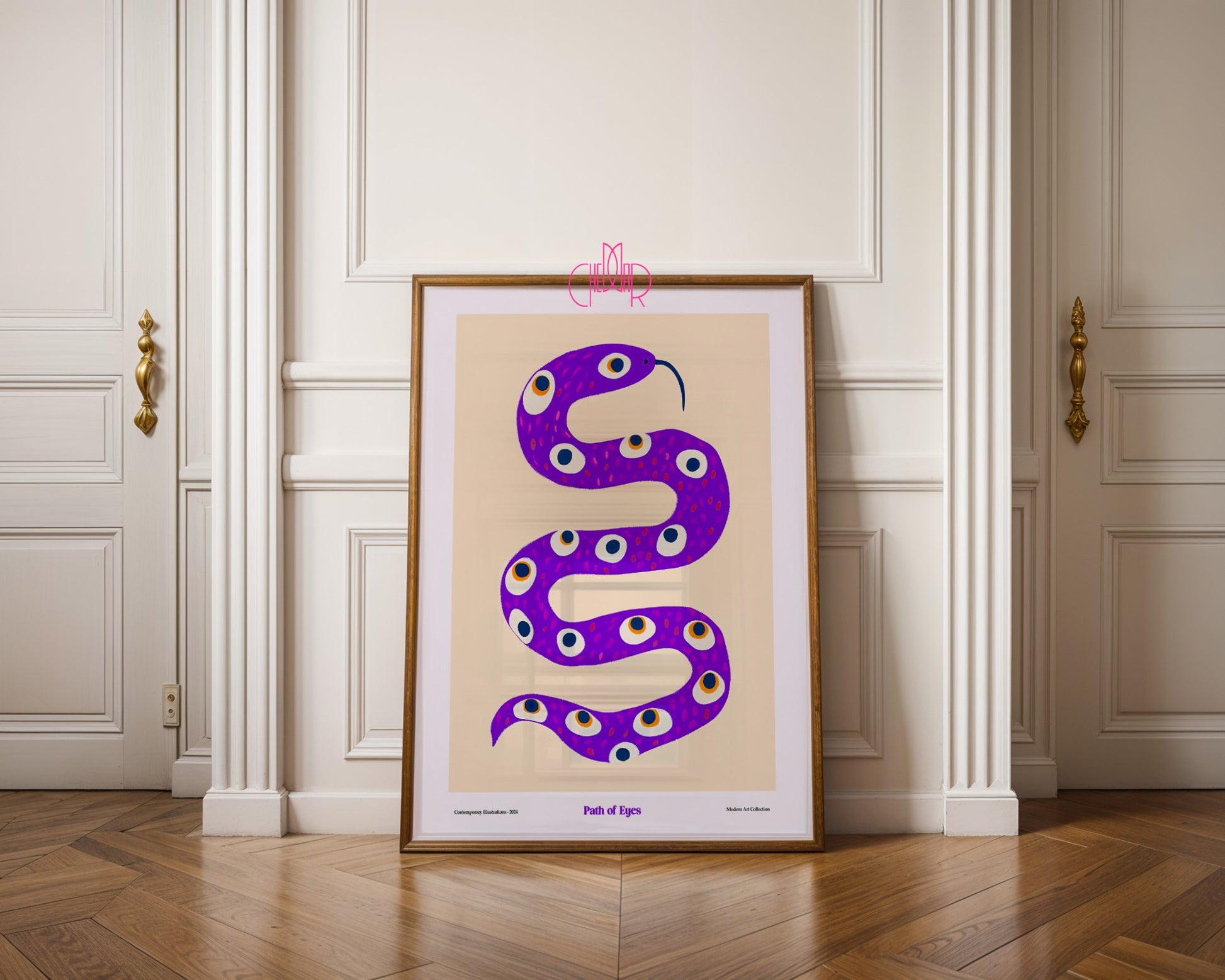 Path of Eyes poster, Snake with eyes, modernism, contemporary art