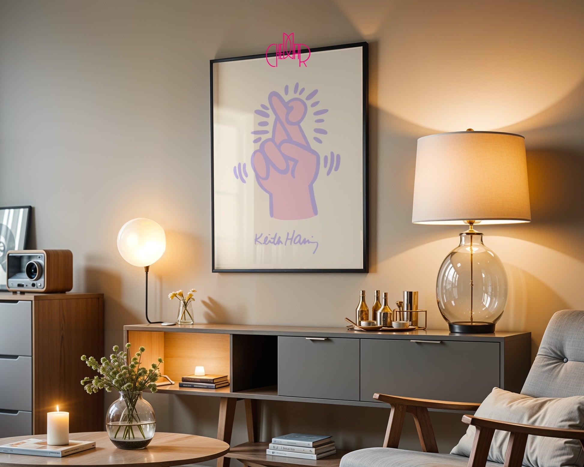 Keith Haring Crossed Fingers poster, street art, pop art
