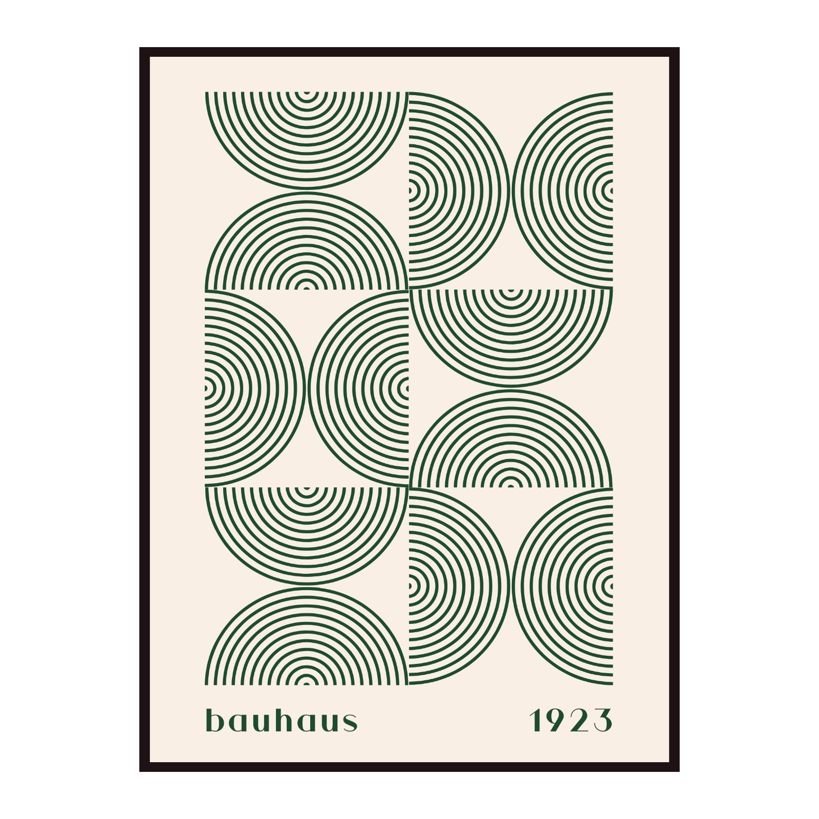 Bauhaus Poster – Green Semicircles on a Beige Background