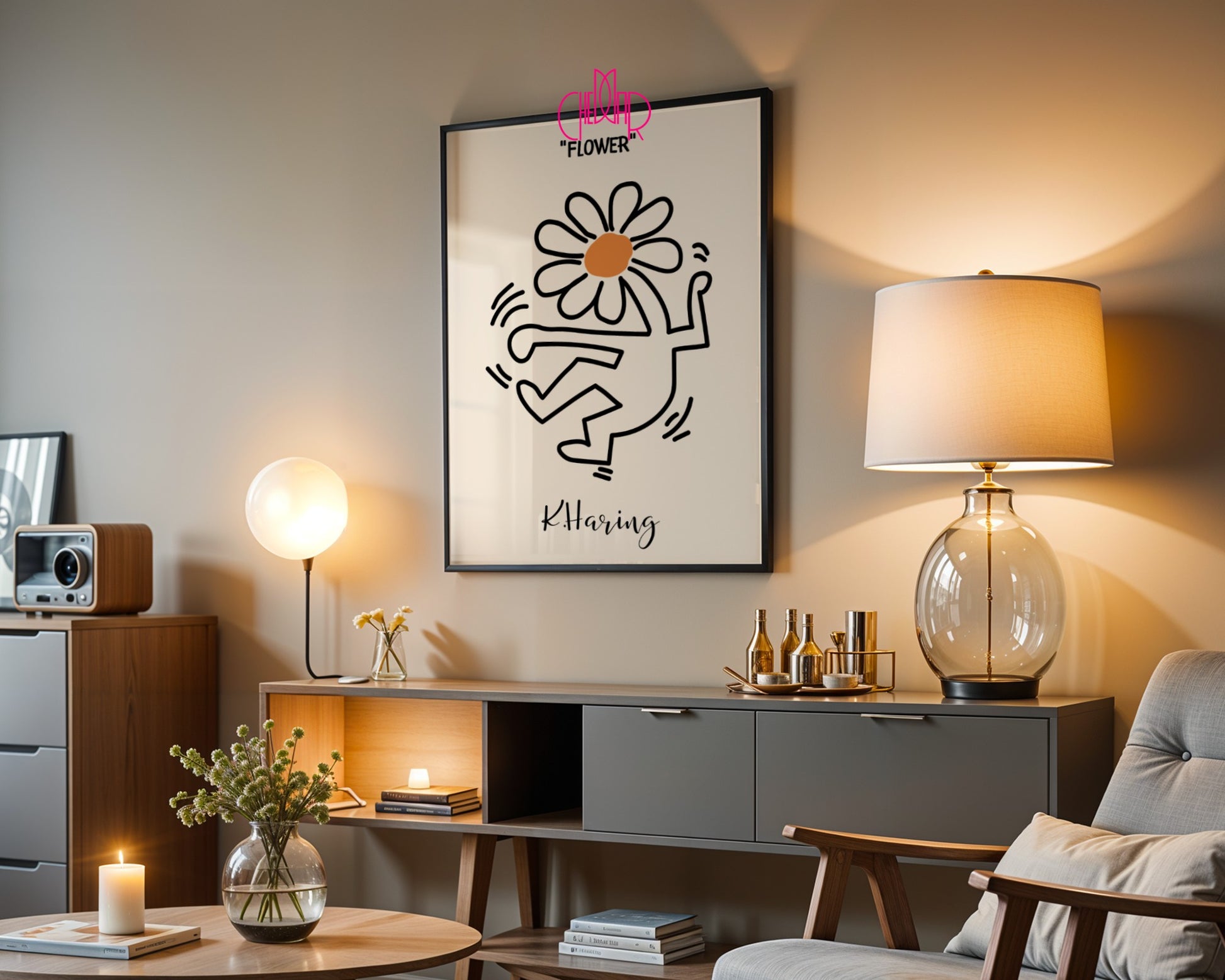 Keith Haring Flower poster, flower, street art, pop art, modernism