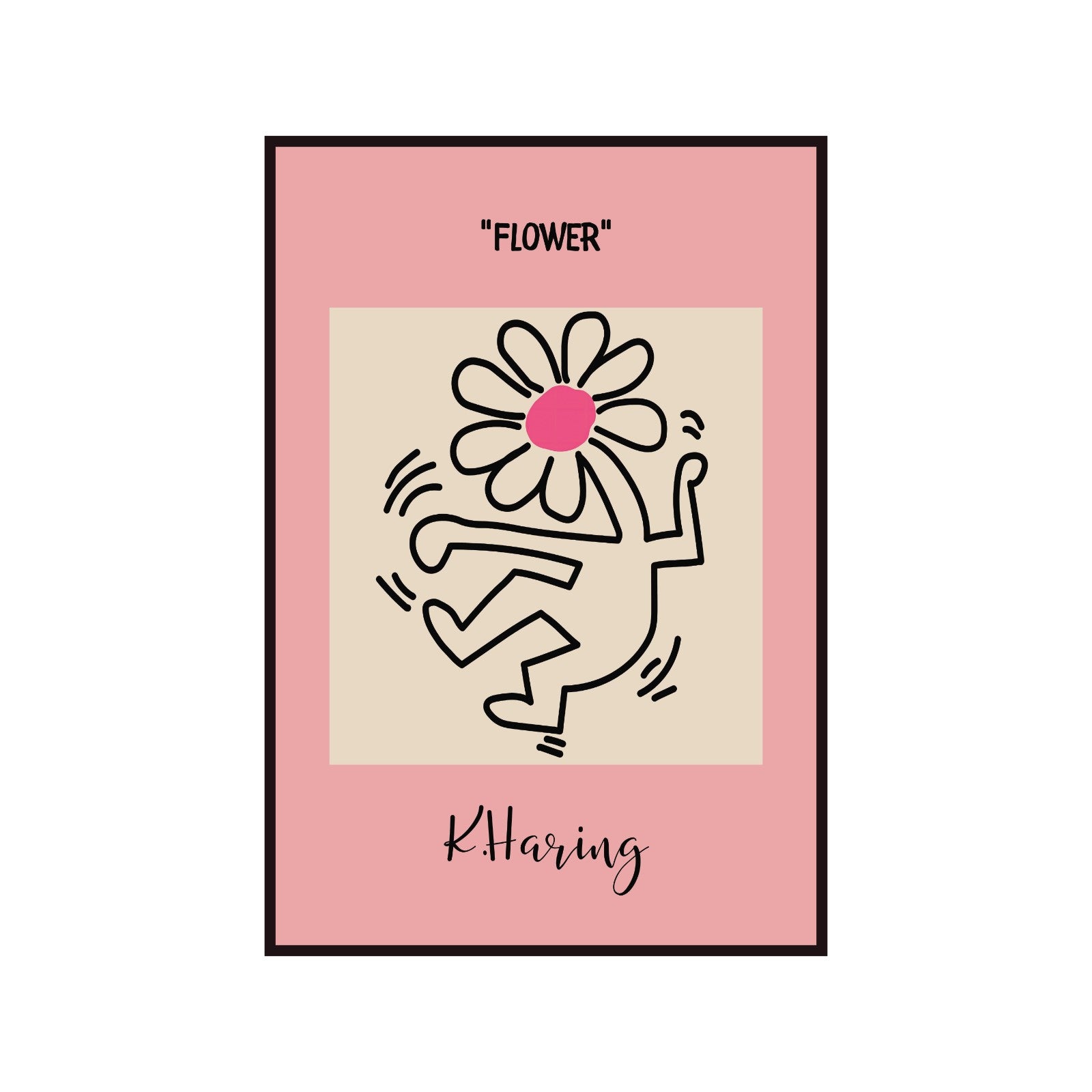 Keith Haring Flower poster, dancing flower, street art, pop art 