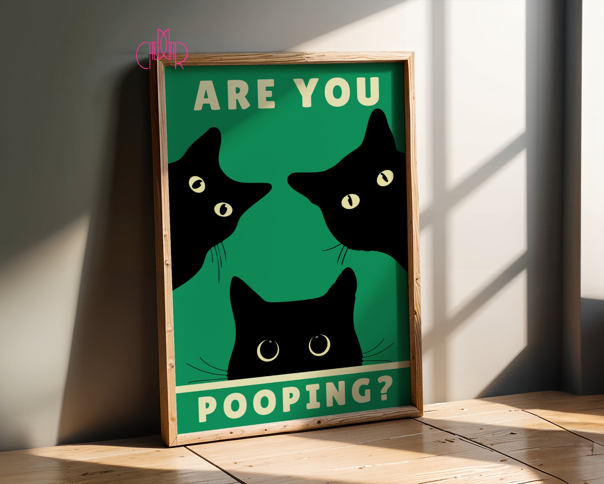 "Are You Pooping?" poster with black cats