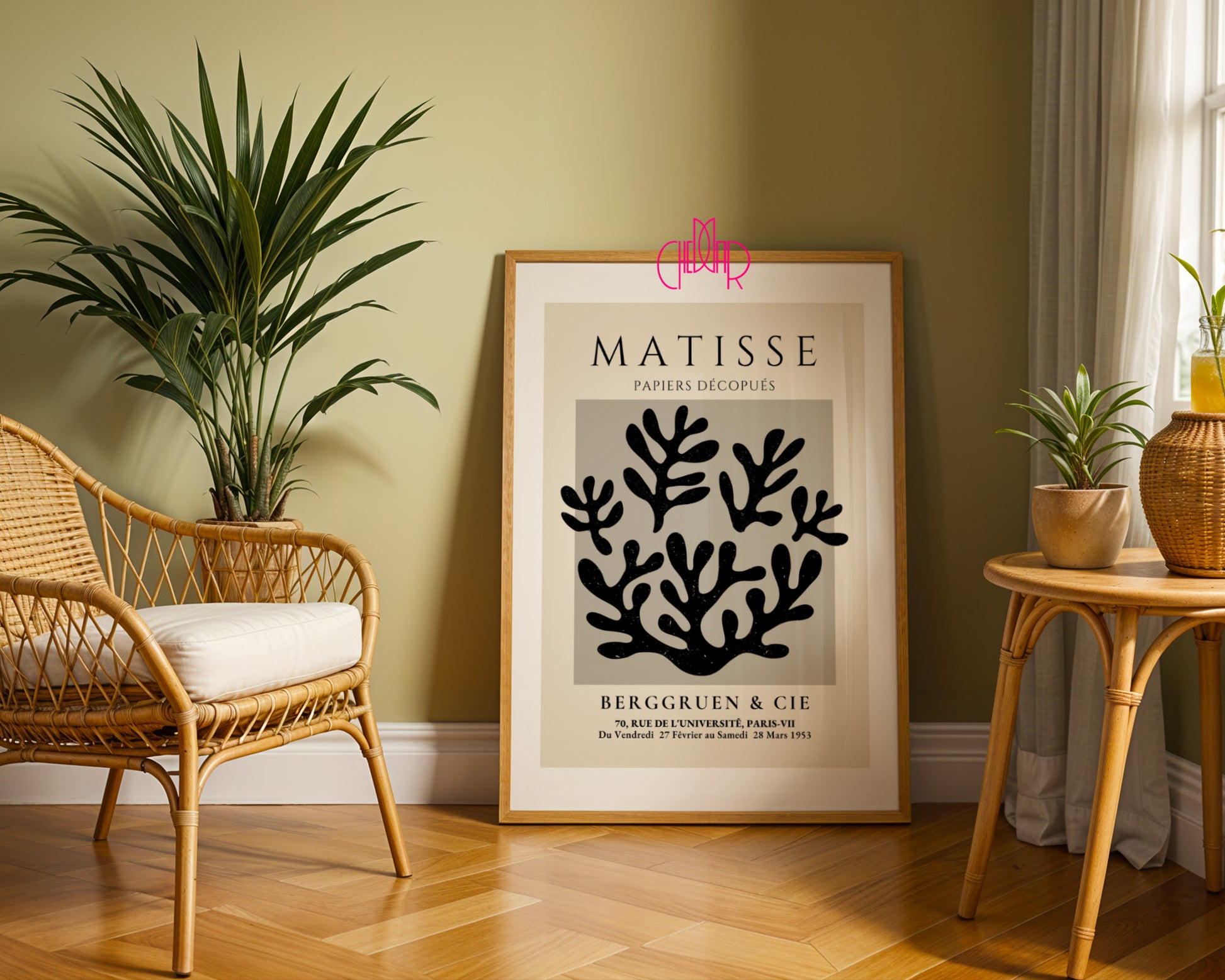 Bauhaus poster red "Eyes of the Prophet" on a navy blue background, modernism