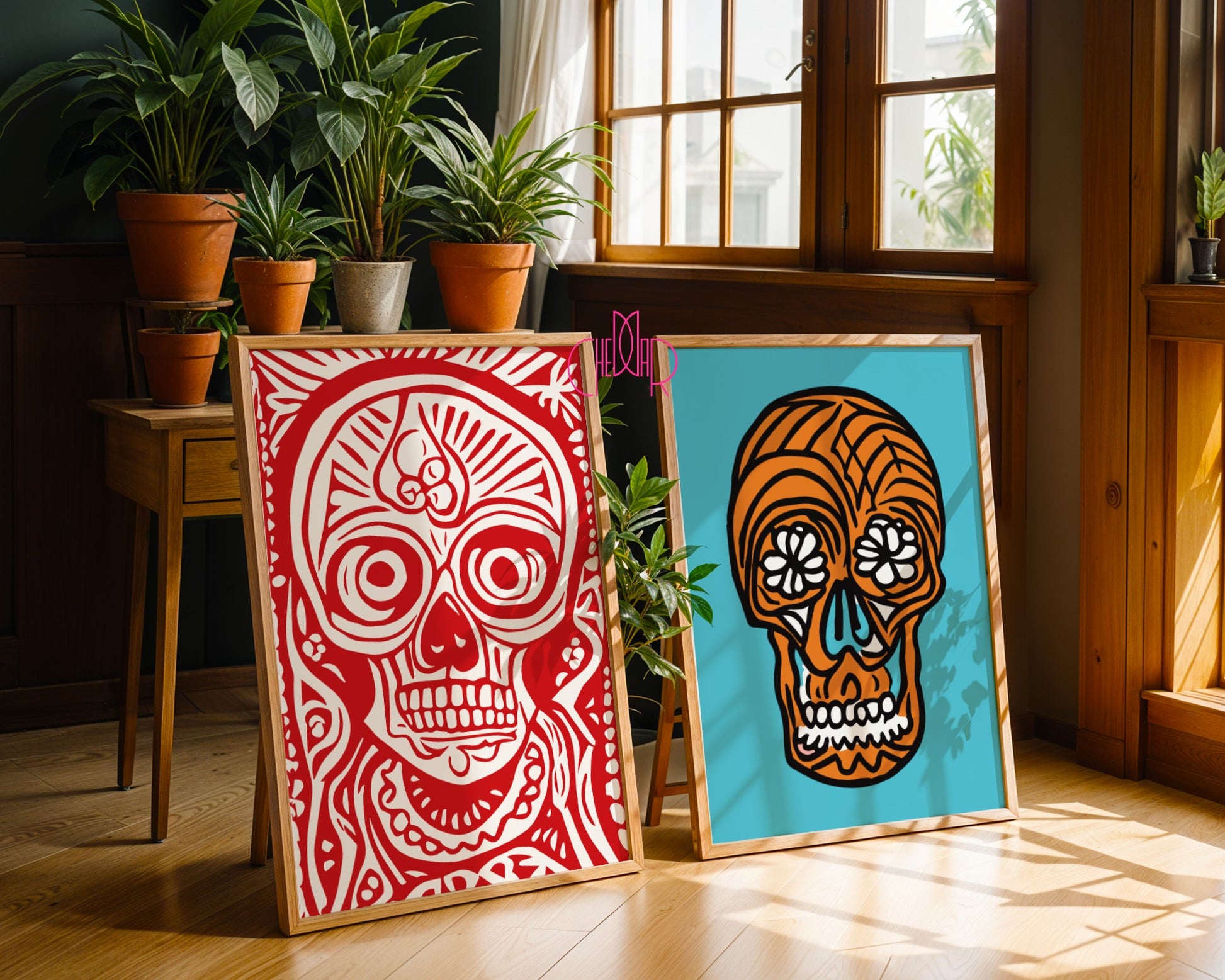 Mexican cultural icon poster, Day of the Dead skull, Mexico