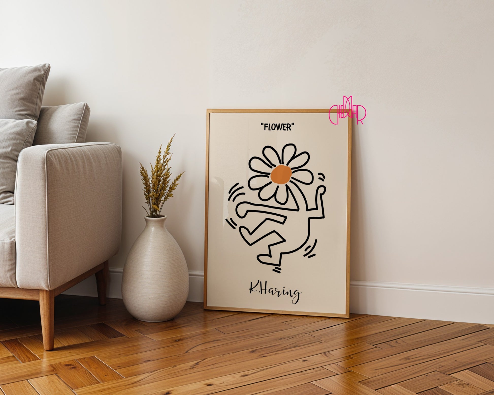 Keith Haring Flower poster, flower, street art, pop art, modernism