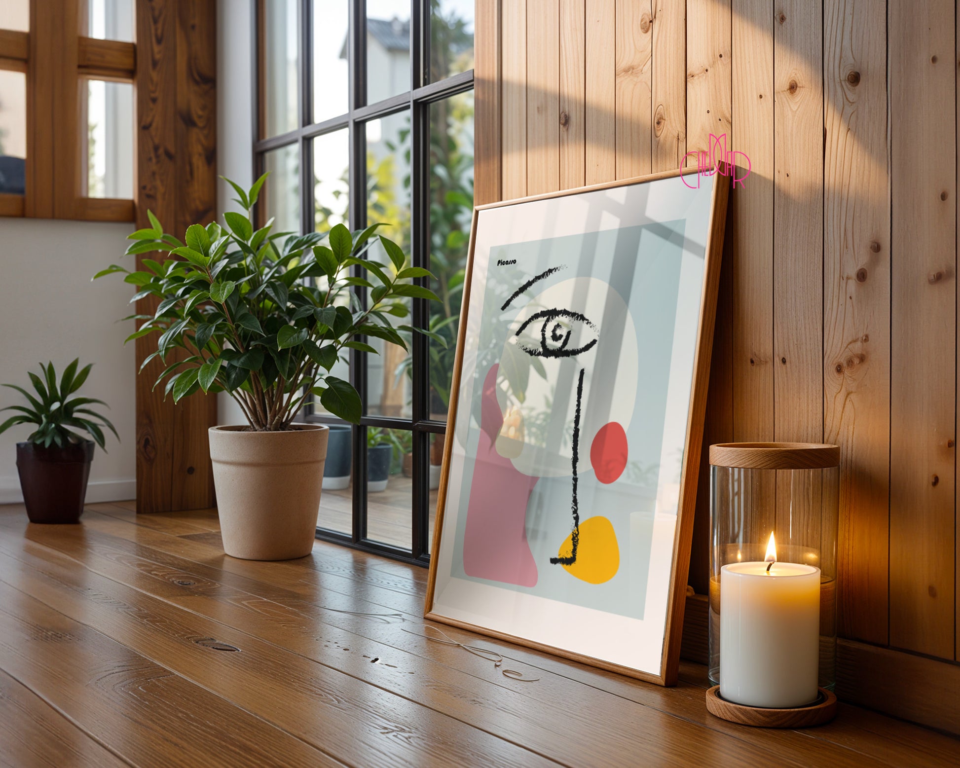 Pablo Picasso – Abstract Face Line Art & Pastel Shapes