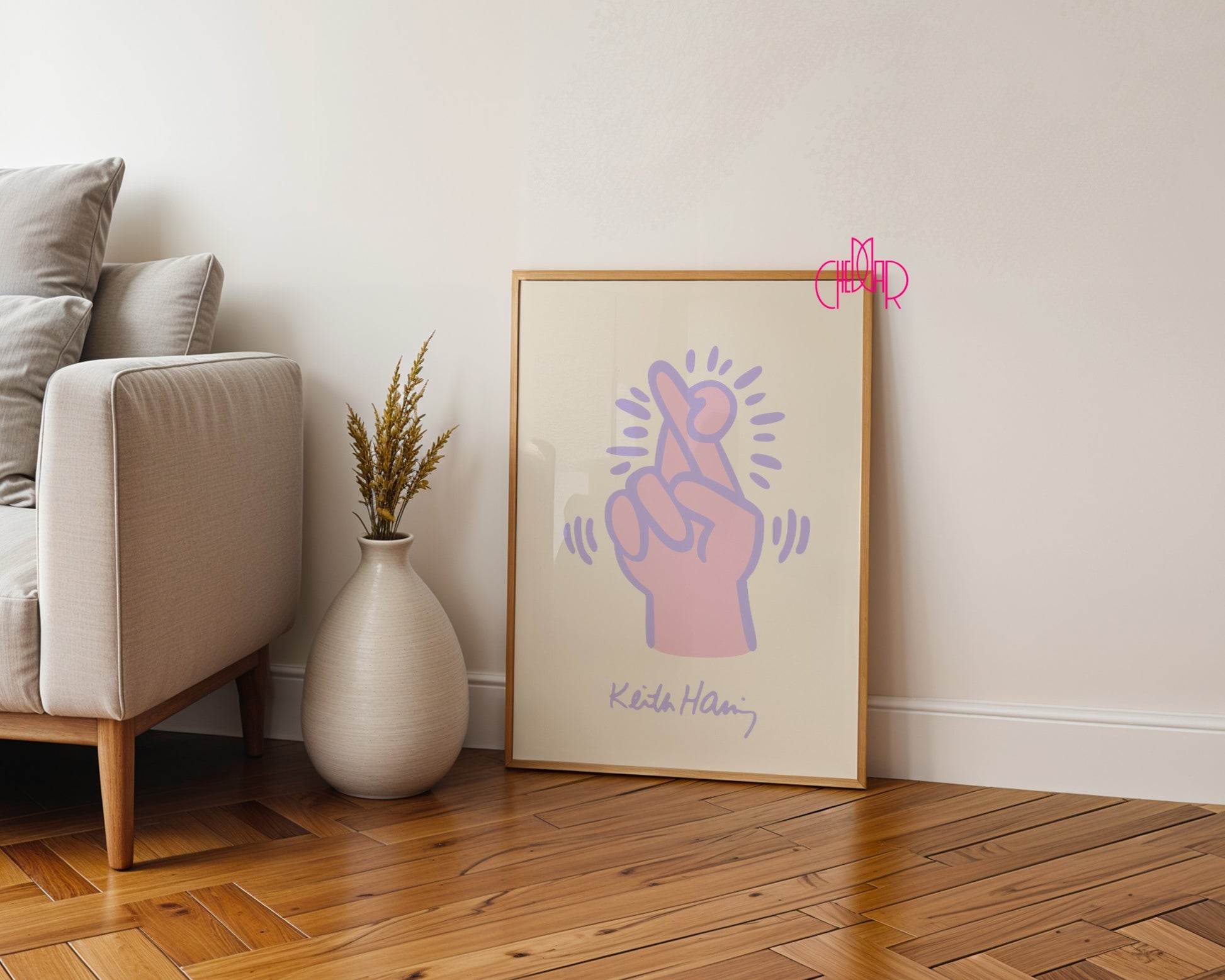 Keith Haring Crossed Fingers poster, street art, pop art