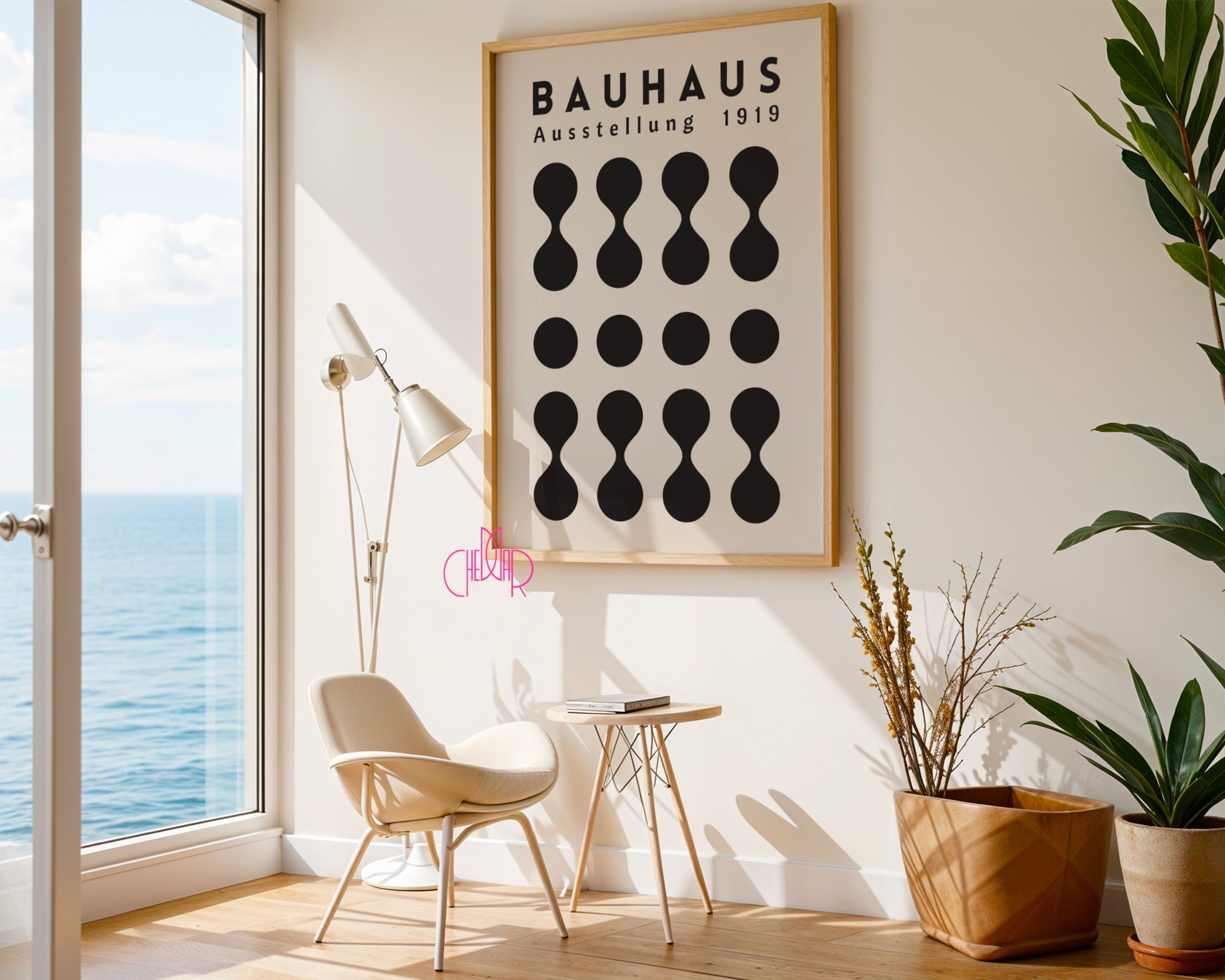 Bauhaus poster – Black dots on a beige background, exhibition 1919