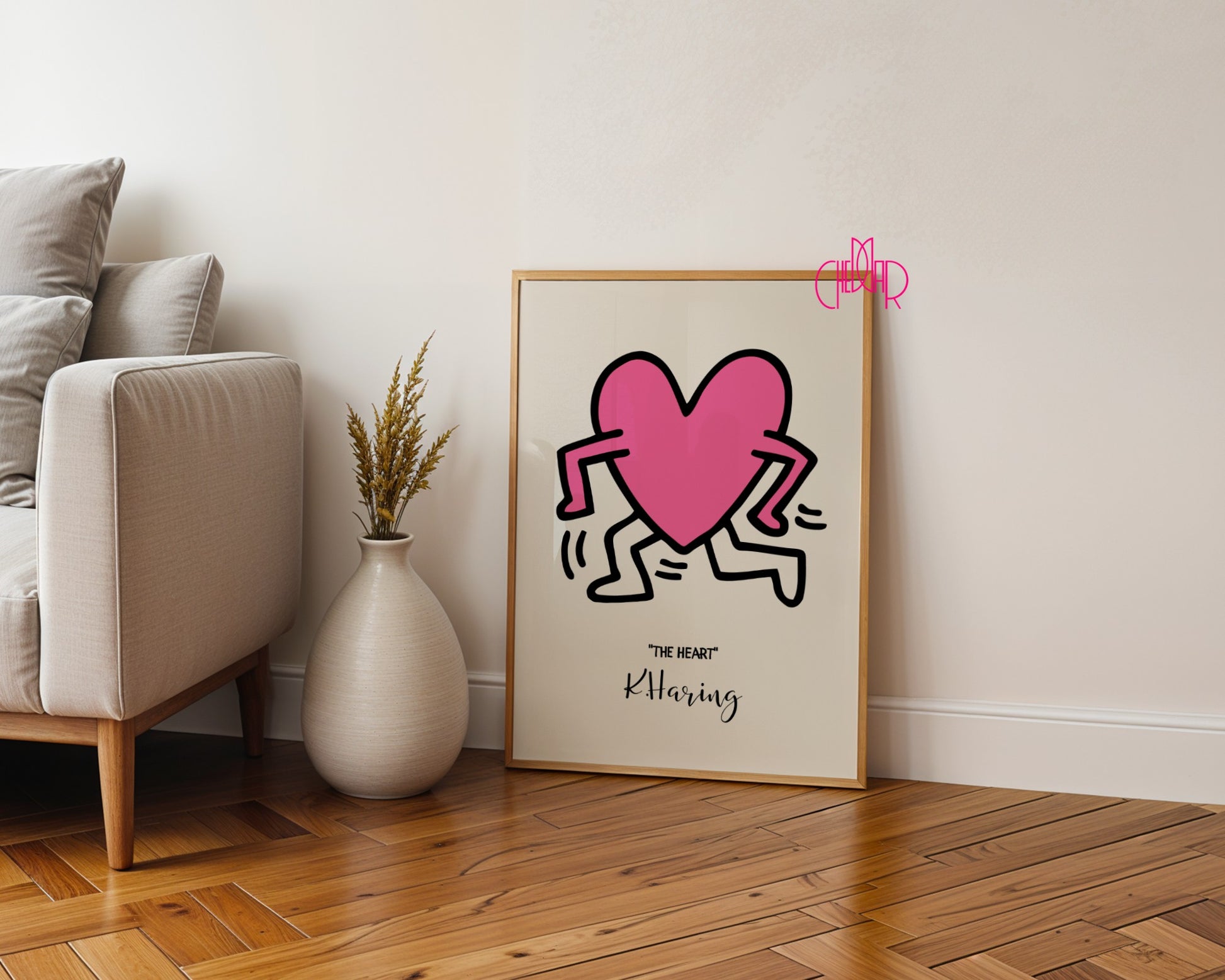 Keith Haring The Heart poster, pink heart, street art, pop art