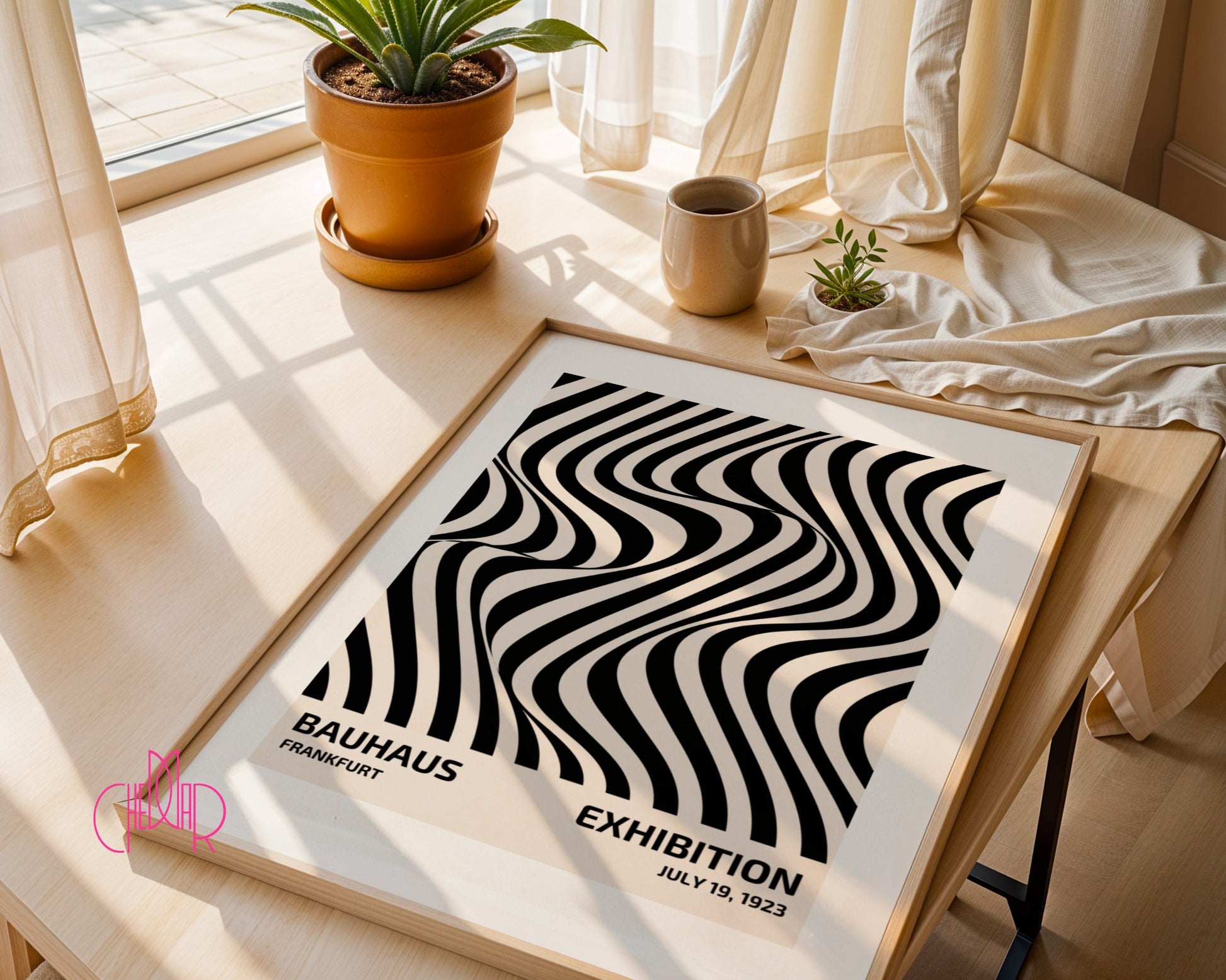 Bauhaus poster – Black abstract lines on a beige background, exhibition 1919