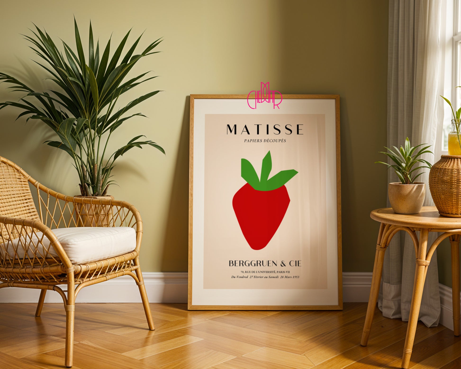 Bauhaus poster red "Eyes of the Prophet" on a navy blue background, modernism