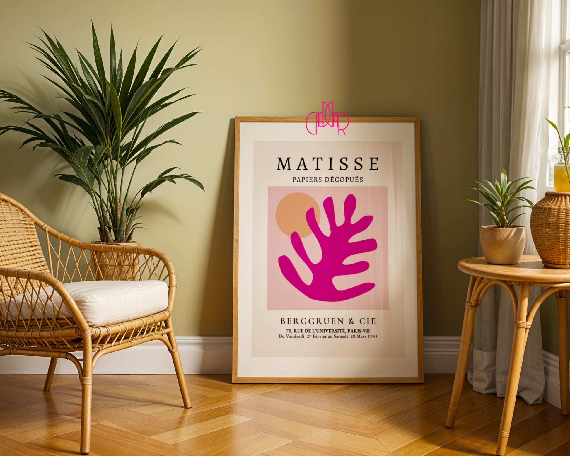 Bauhaus poster red "Eyes of the Prophet" on a navy blue background, modernism