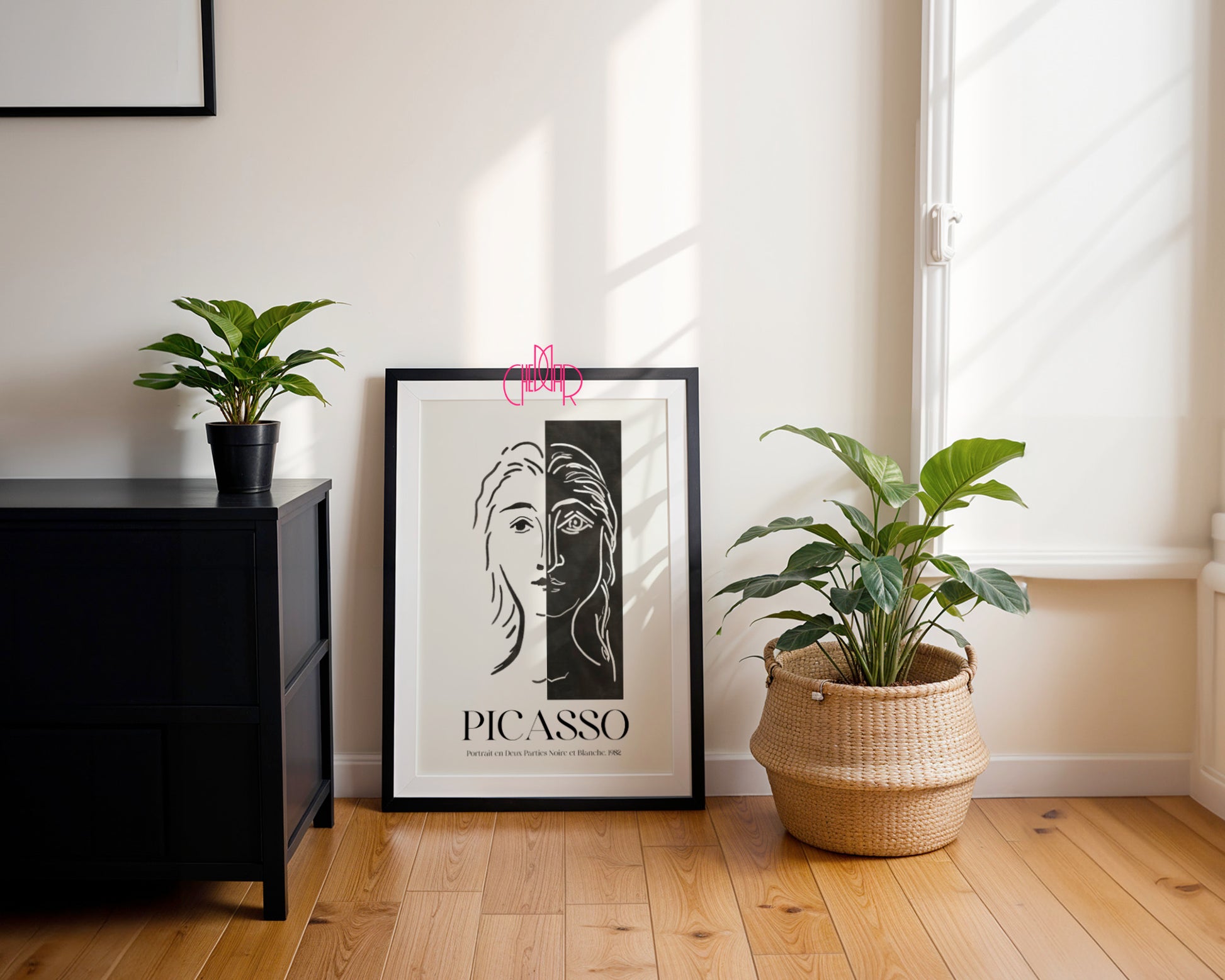 Picasso – Portrait en Deux Parties Noire et Blanche (1982) | Line Art Gallery Poster