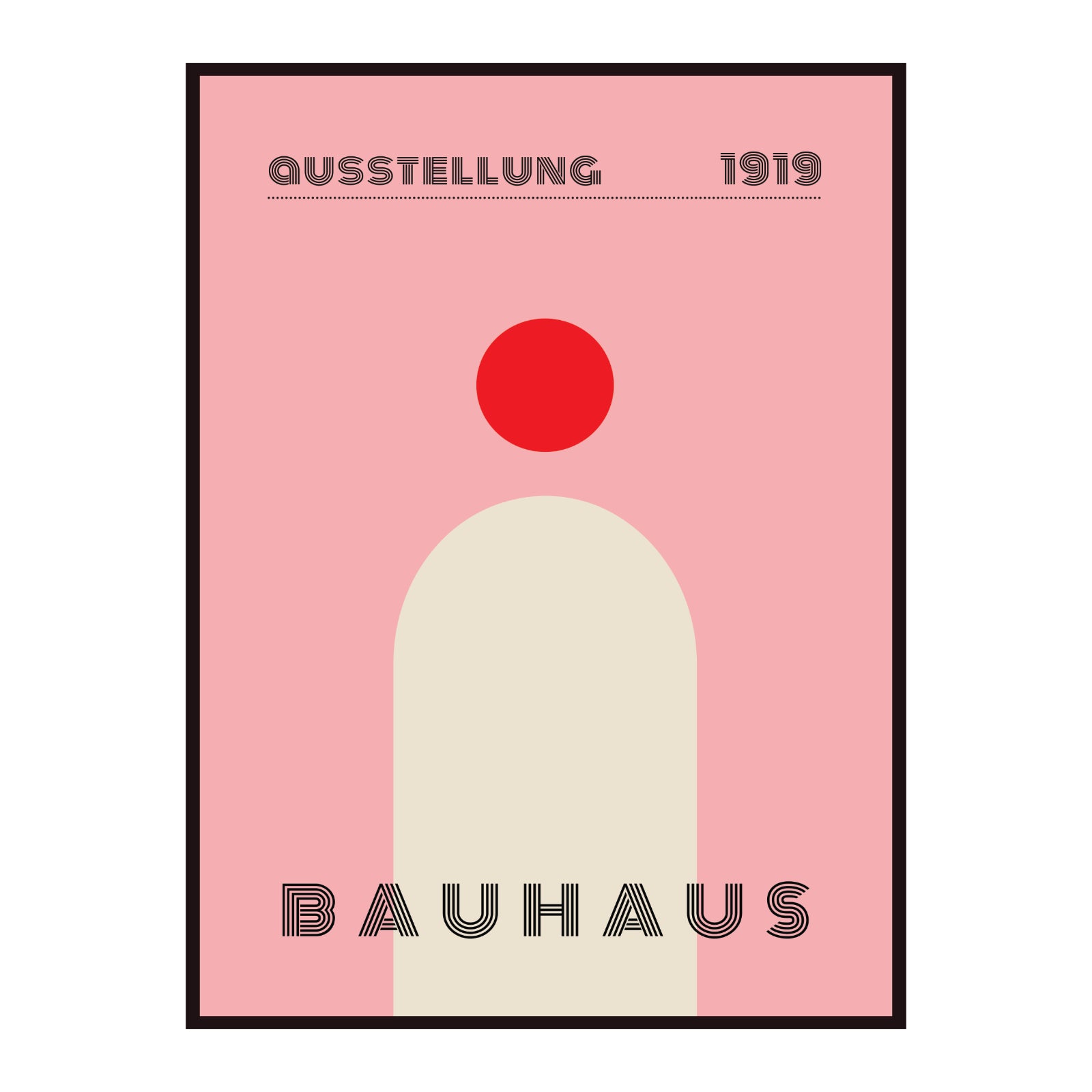 Bauhaus modern poster, dot with shape on powder pink background