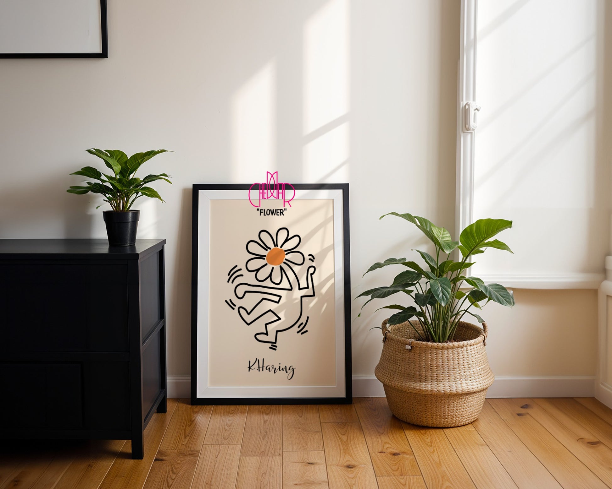Keith Haring Flower poster, flower, street art, pop art, modernism