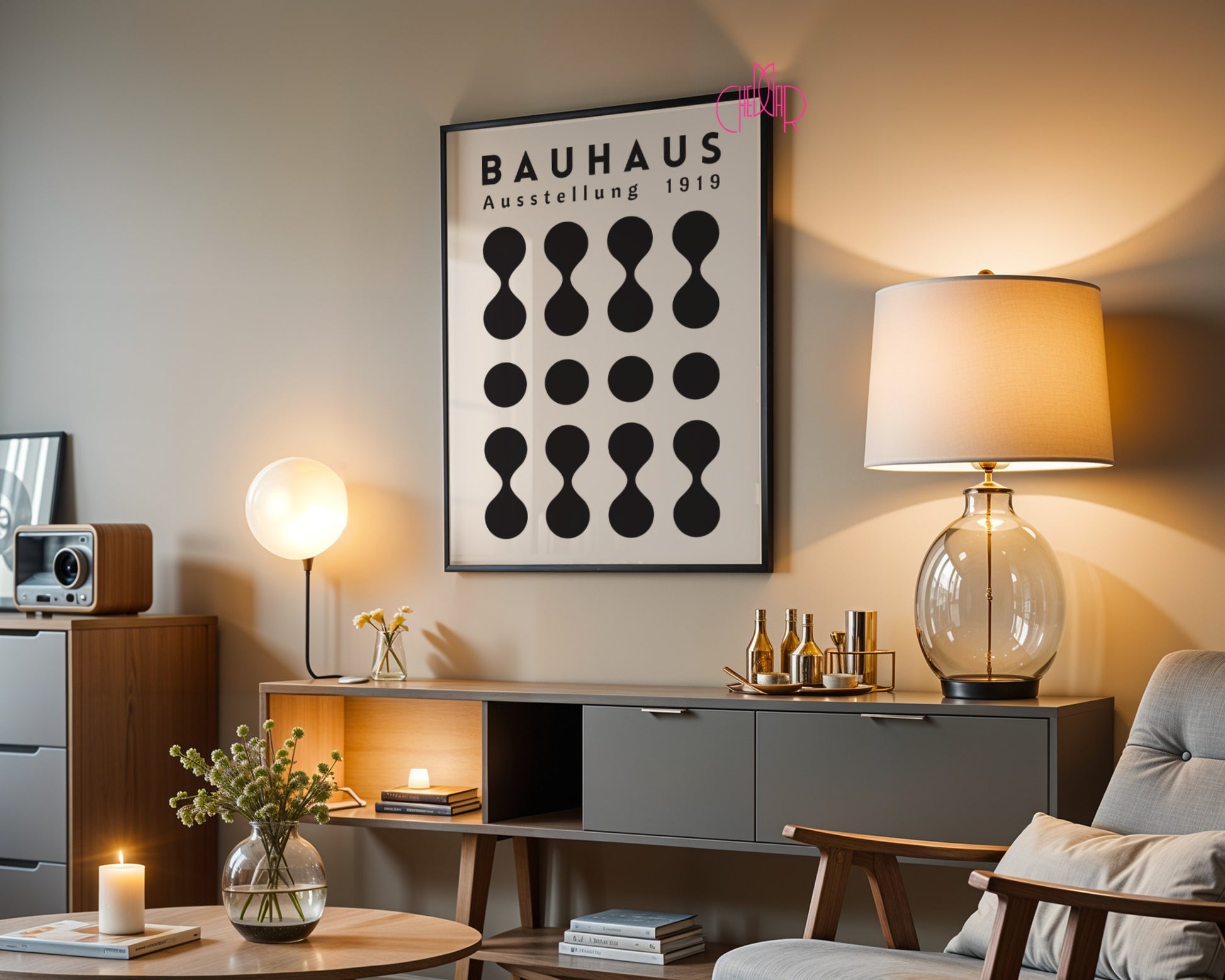 Bauhaus poster – Black dots on a beige background, exhibition 1919