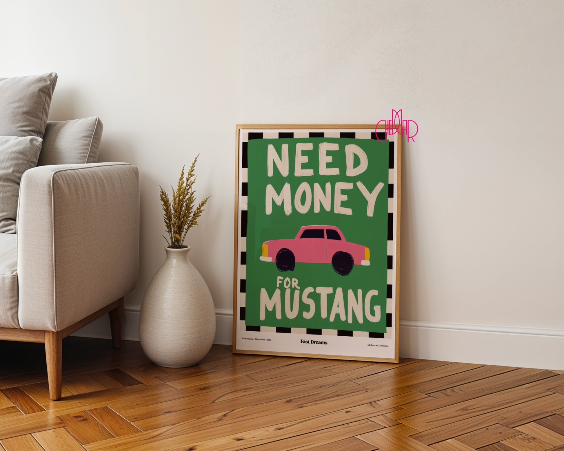 Need Money For Mustang poster, fast dreams, modernism