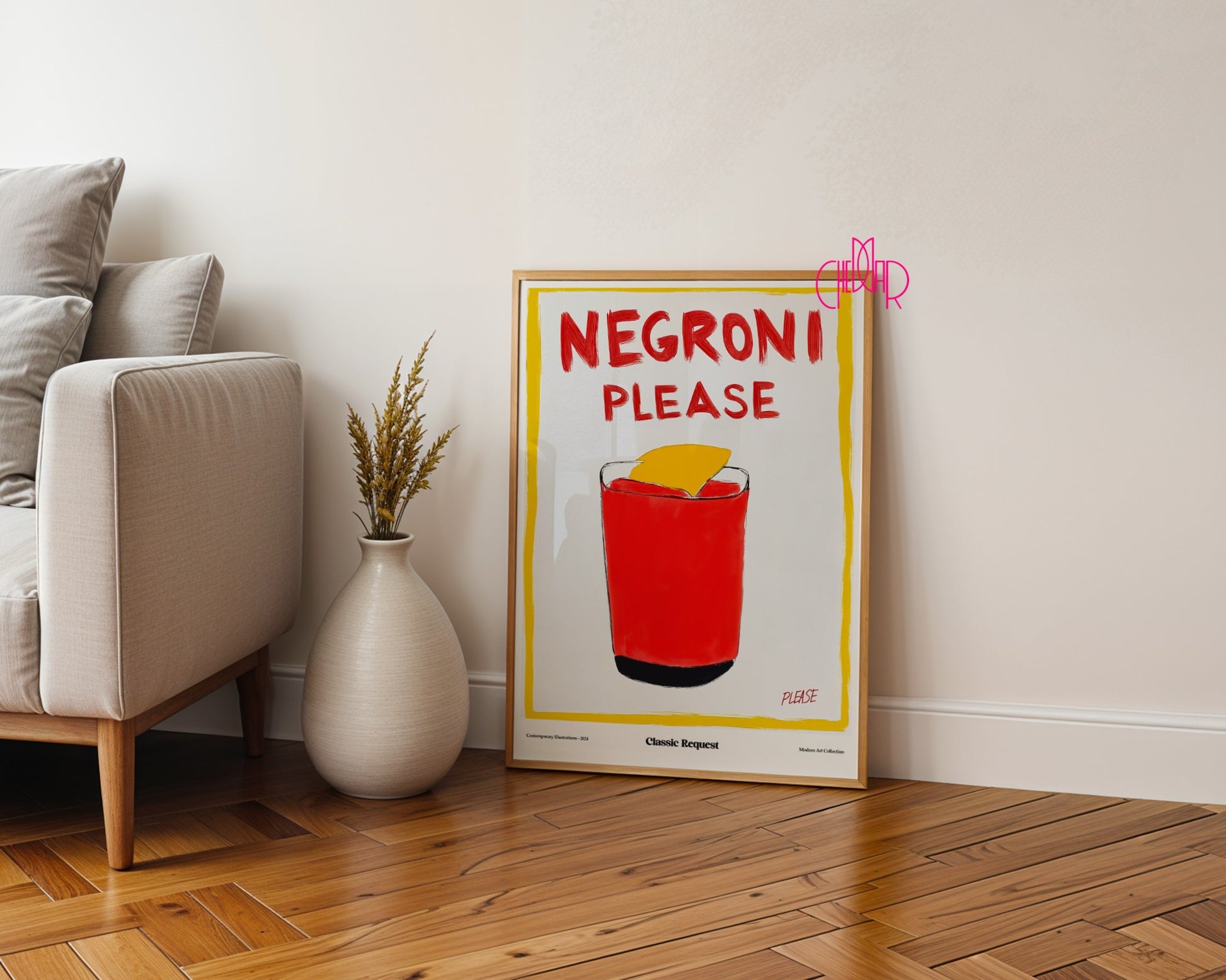 Modernist poster Negroni Please, a classic request, contemporary