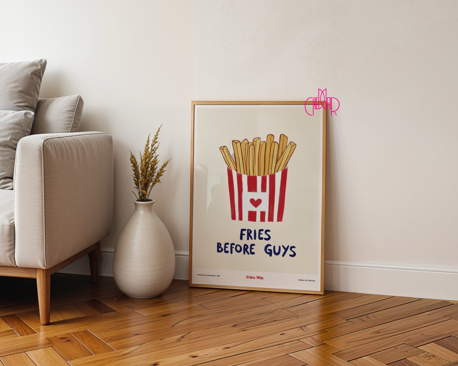 Fries Before Guys poster - Fries Win, contemporary art, modernism