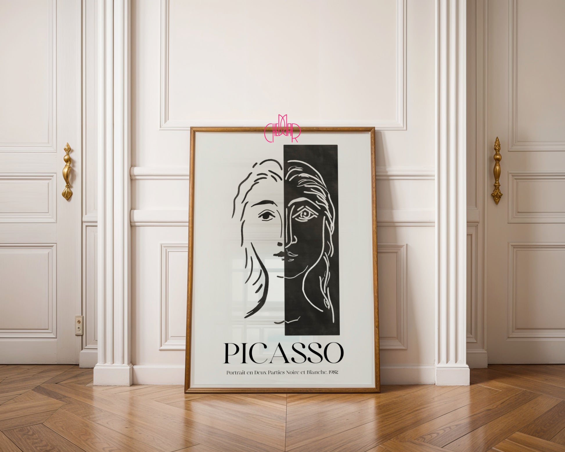 Picasso – Portrait en Deux Parties Noire et Blanche (1982) | Line Art Gallery Poster