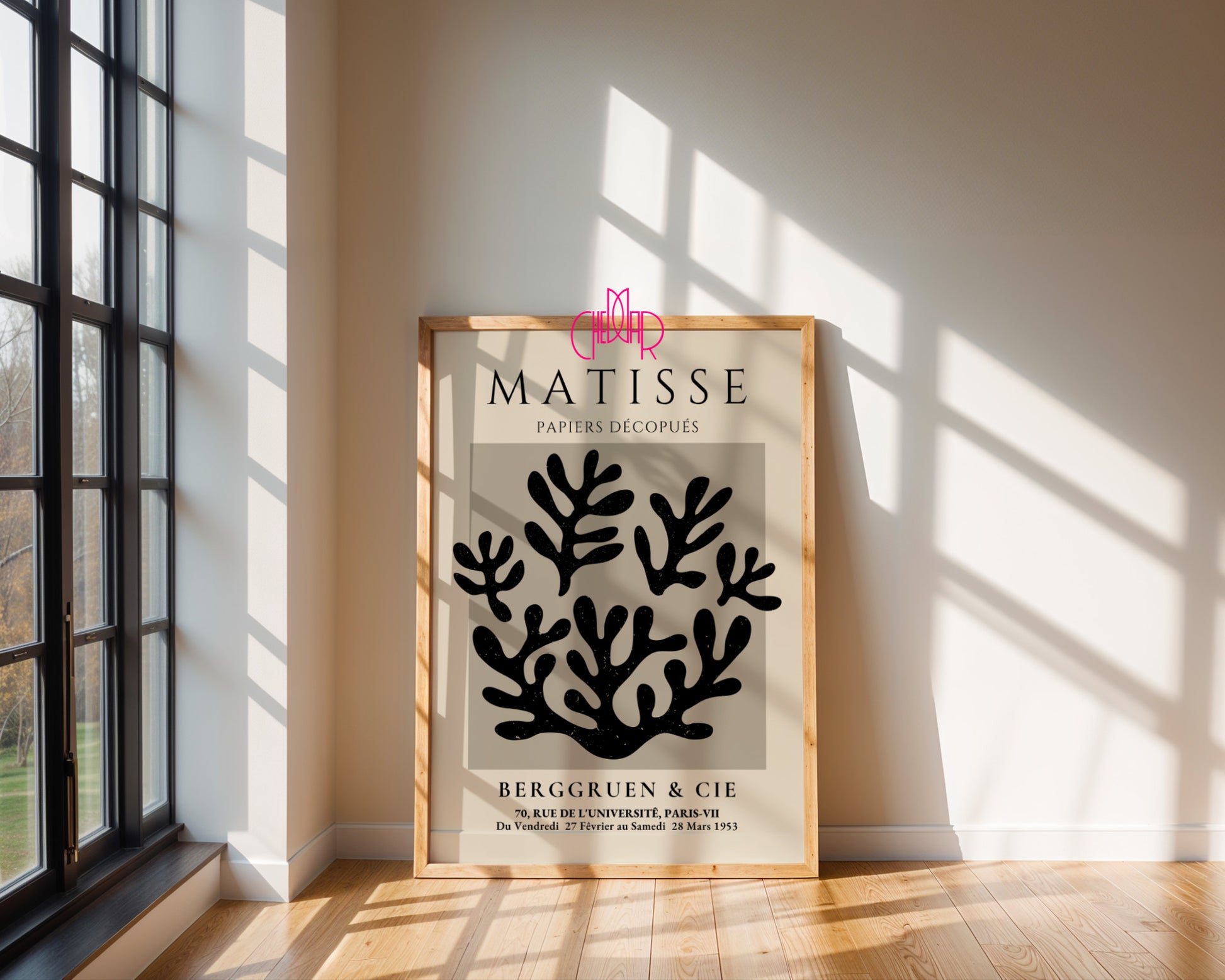 Bauhaus poster red "Eyes of the Prophet" on a navy blue background, modernism