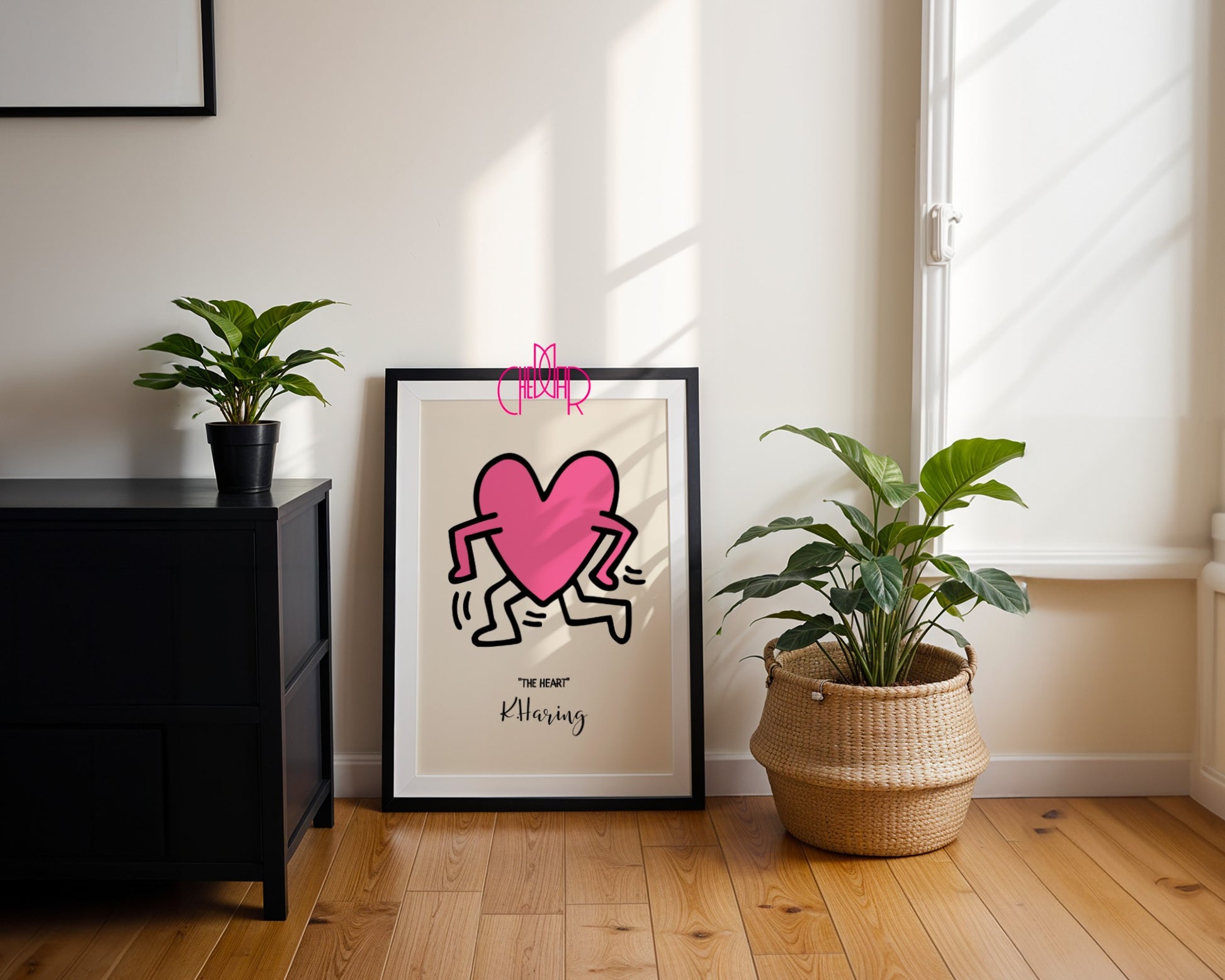 Keith Haring The Heart poster, pink heart, street art, pop art