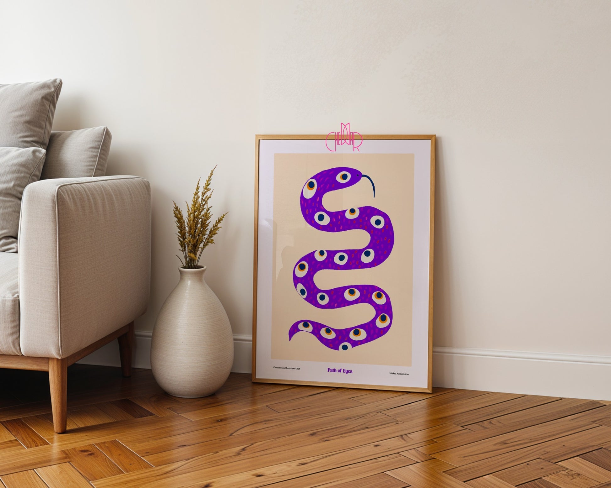 Path of Eyes poster, Snake with eyes, modernism, contemporary art