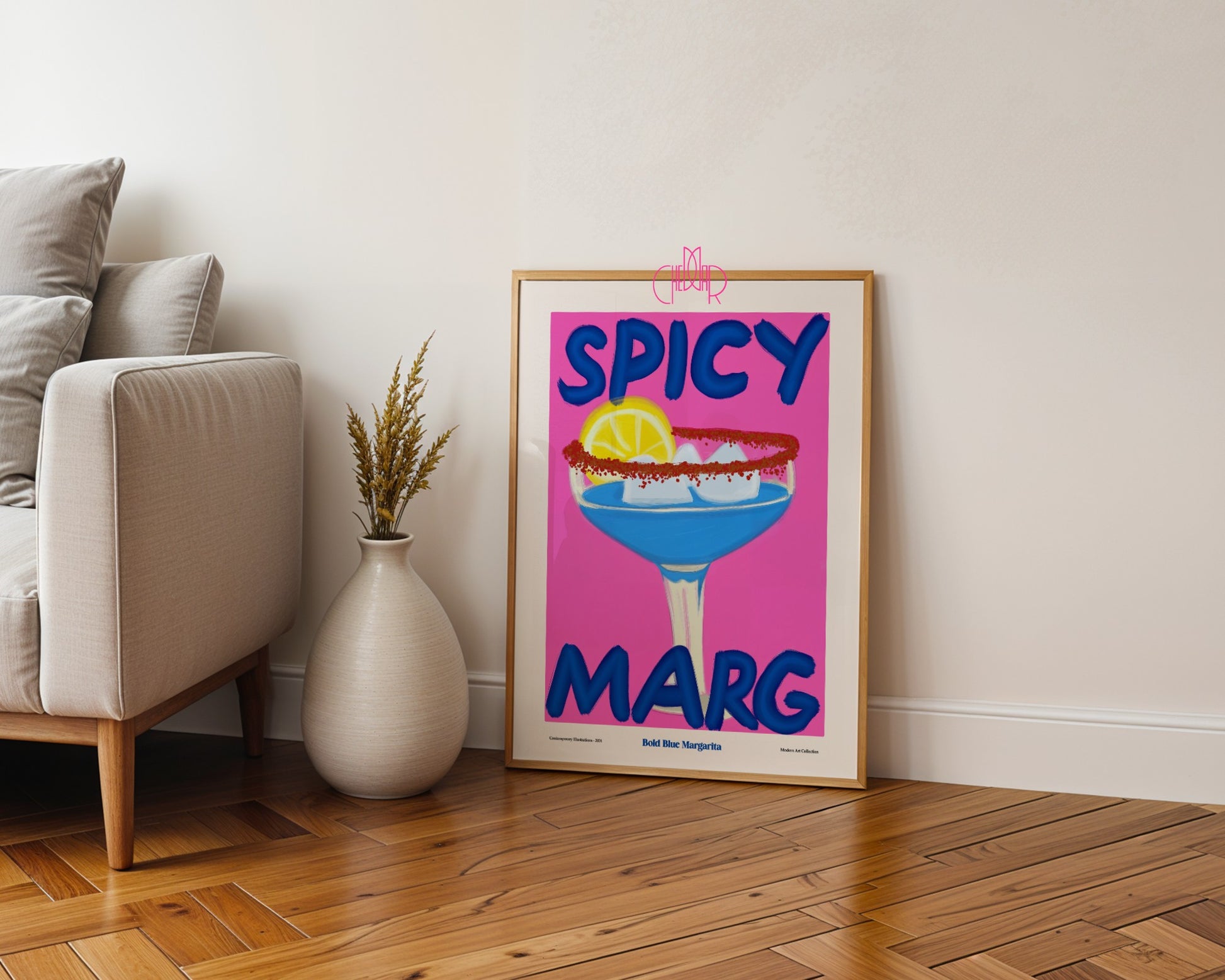 Spicy Margarita Poster, Bold Blue Margarita, Contemporary Art