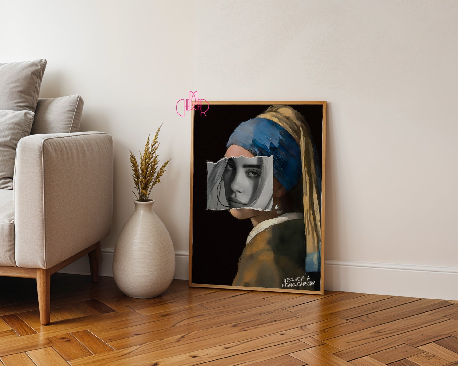 "Girl with a Pearl Earring" poster, Jan Vermeer, contemporary art, avant-garde