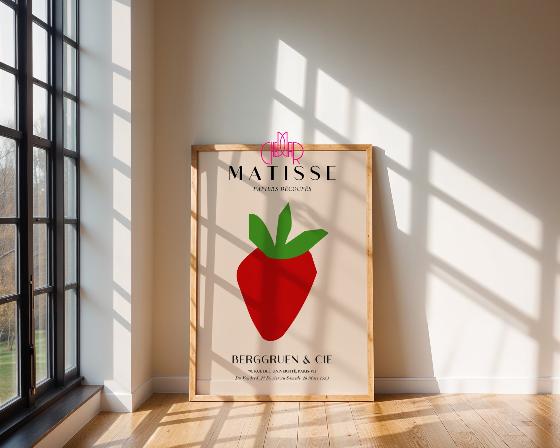 Bauhaus poster red "Eyes of the Prophet" on a navy blue background, modernism