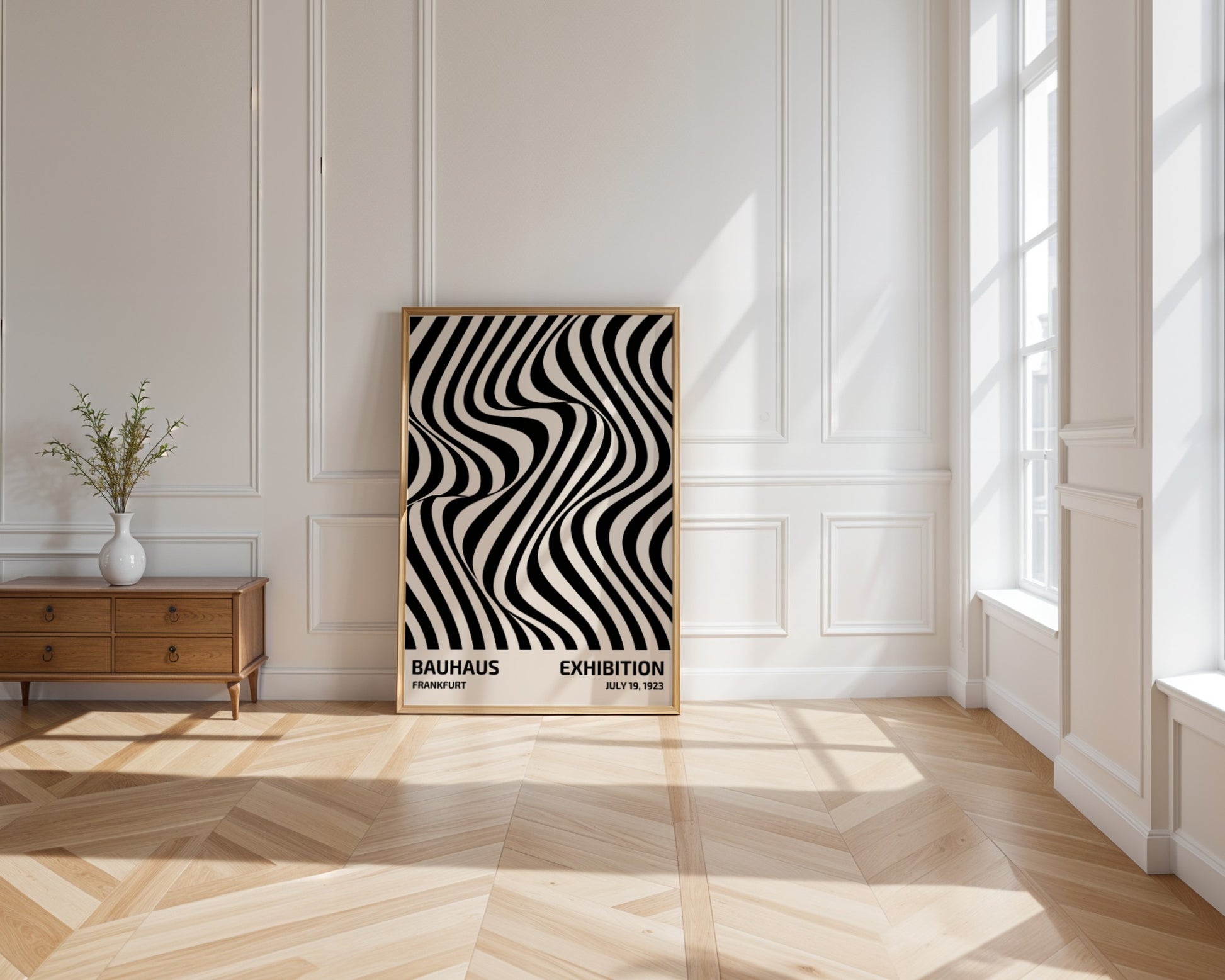 Bauhaus poster – Black abstract lines on a beige background, exhibition 1919