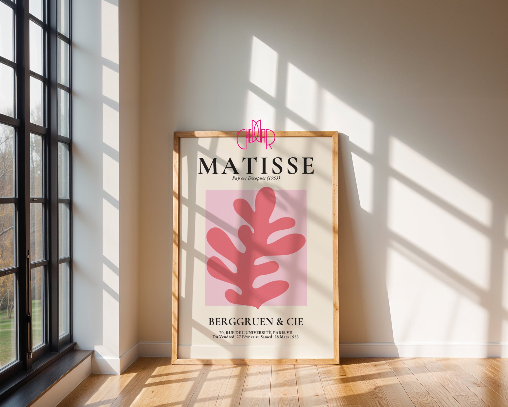 Bauhaus poster red "Eyes of the Prophet" on a navy blue background, modernism