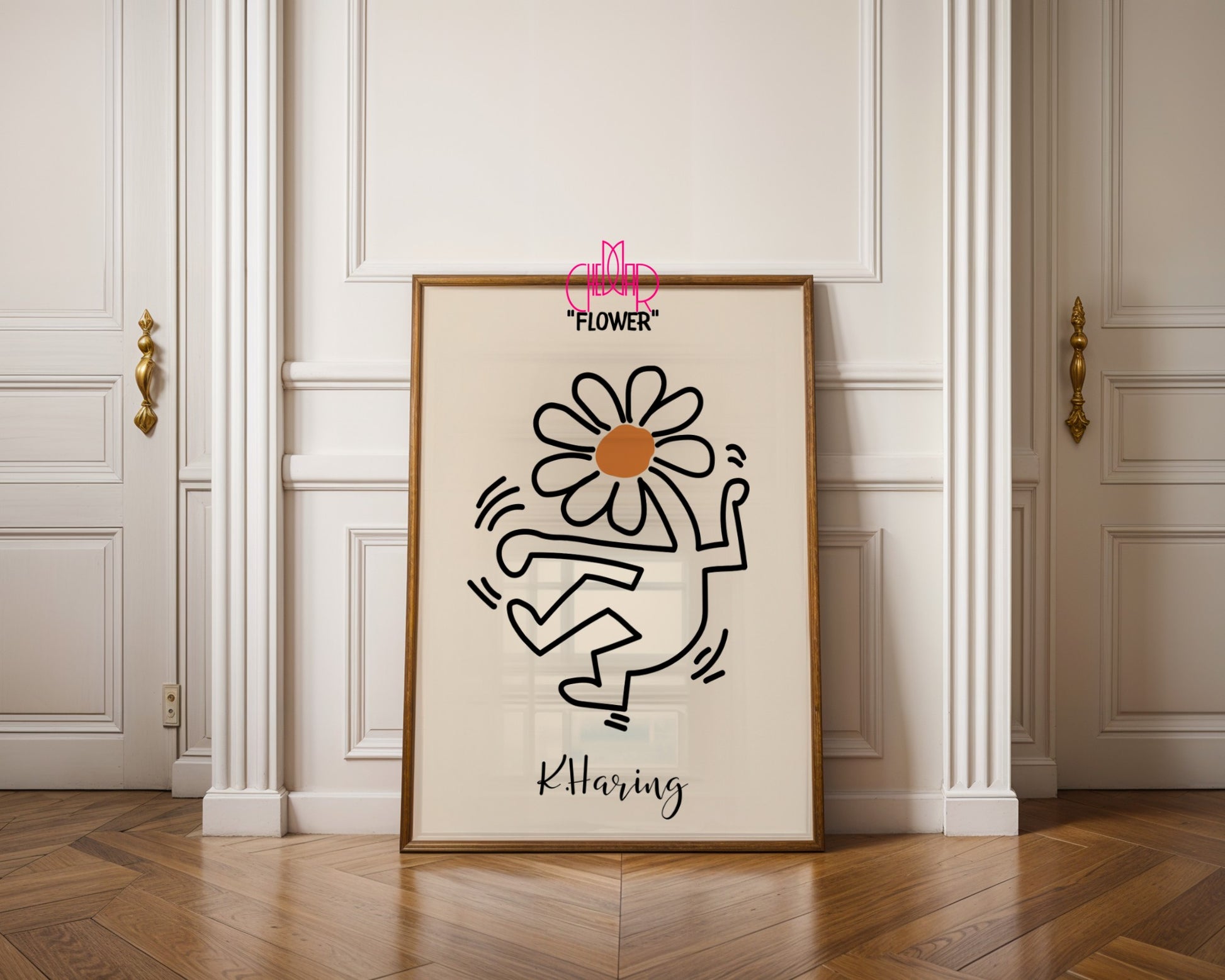 Keith Haring Flower poster, flower, street art, pop art, modernism