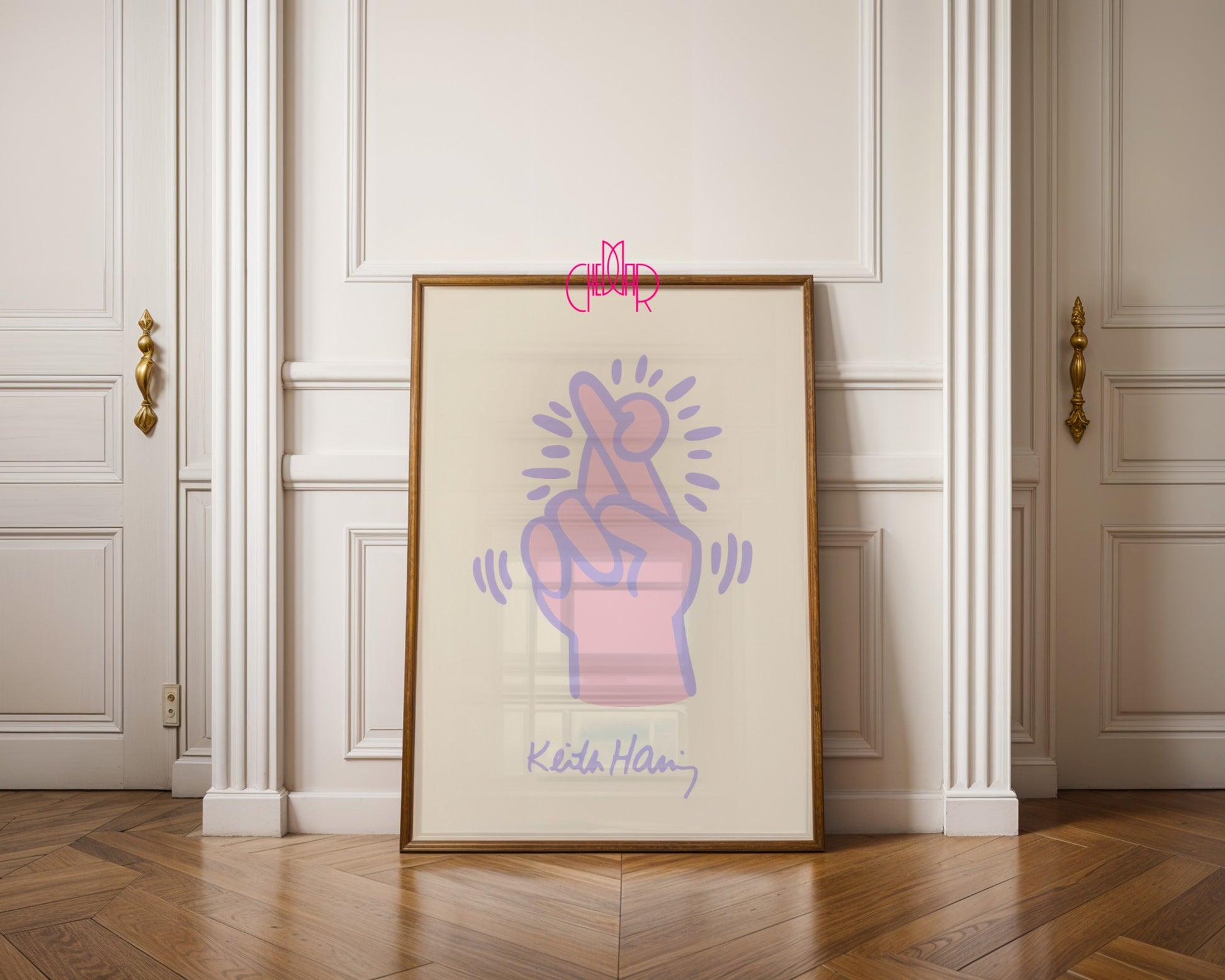 Keith Haring Crossed Fingers poster, street art, pop art