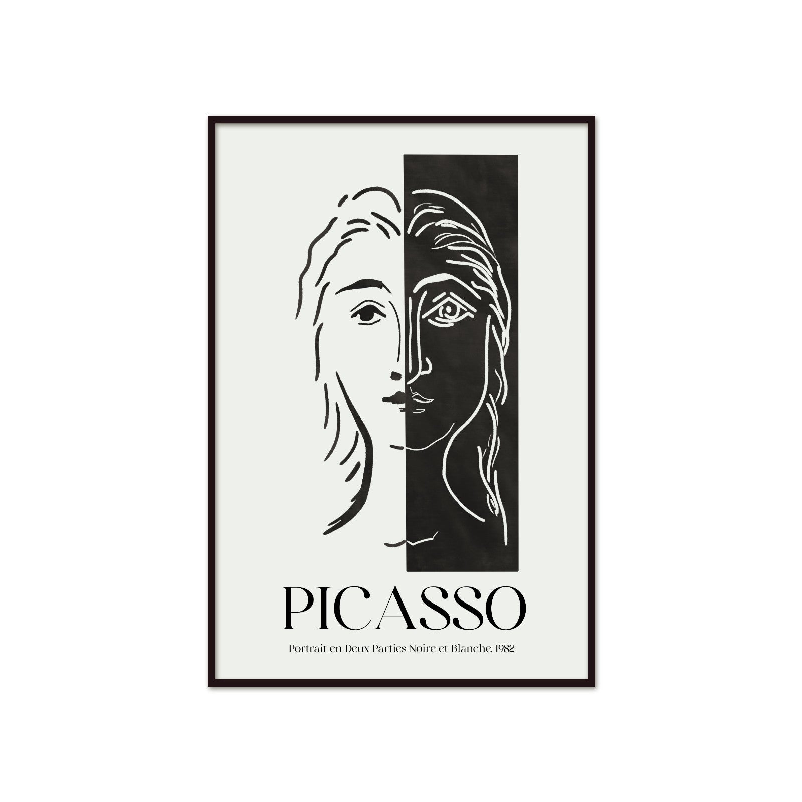 Picasso – Portrait en Deux Parties Noire et Blanche (1982) | Line Art Gallery Poster