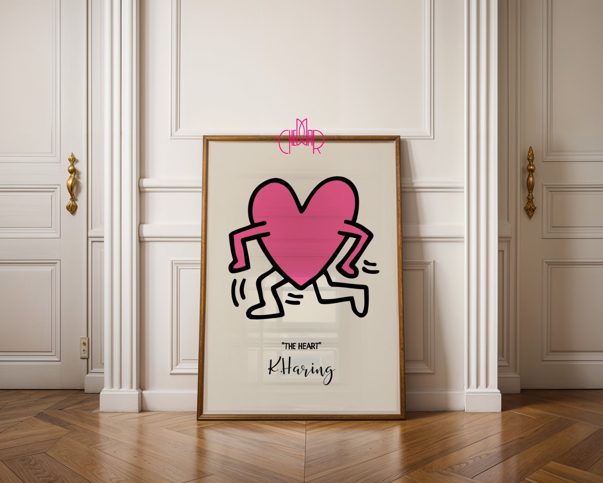 Keith Haring The Heart poster, pink heart, street art, pop art