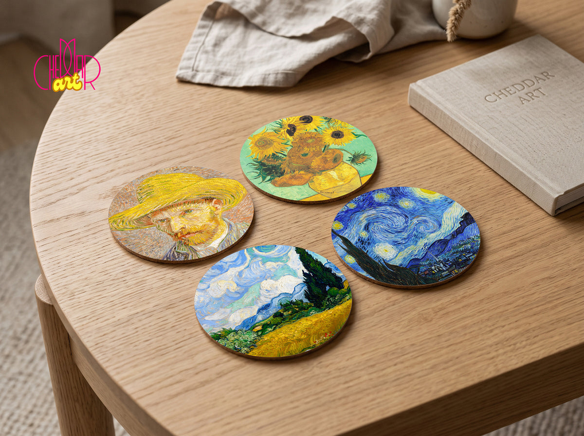 Vincent van Gogh Masterpieces Coaster Set — 4 Coordinated Artworks | Cheddar Art