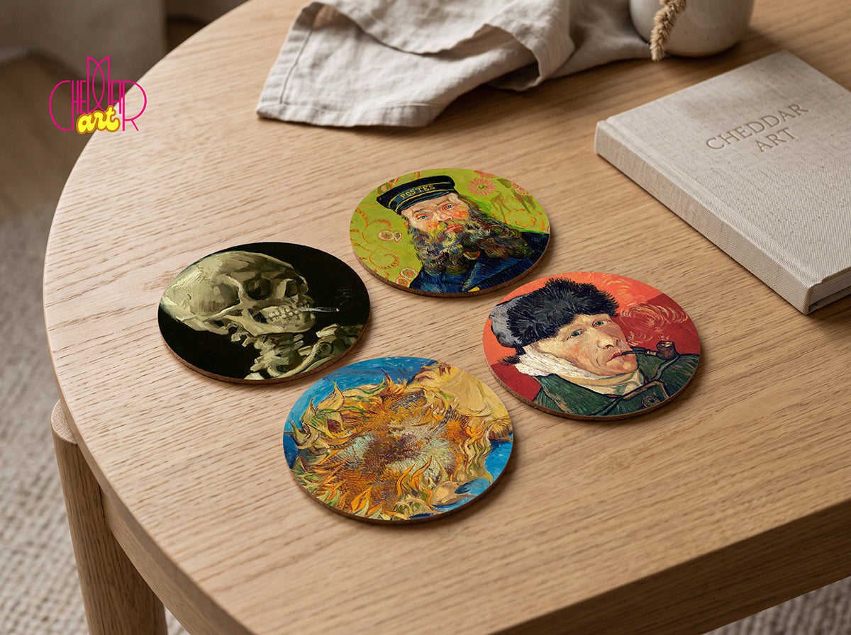 Vincent van Gogh Art Coaster Set — 4 Coordinated Post-Impressionist Masterpieces | Cheddar Art