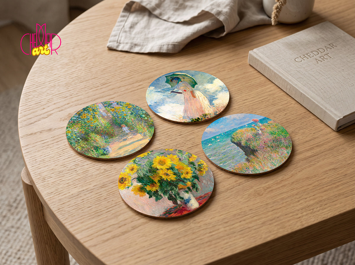Claude Monet Art Coaster Set — 4 Coordinated Impressionist Masterpieces | Cheddar Art