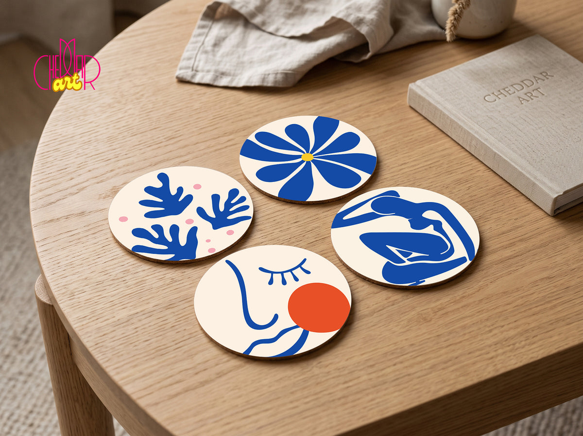 Henri Matisse Blue Cut-Outs Coaster Set — 4 Coordinated Artworks | Cheddar Art